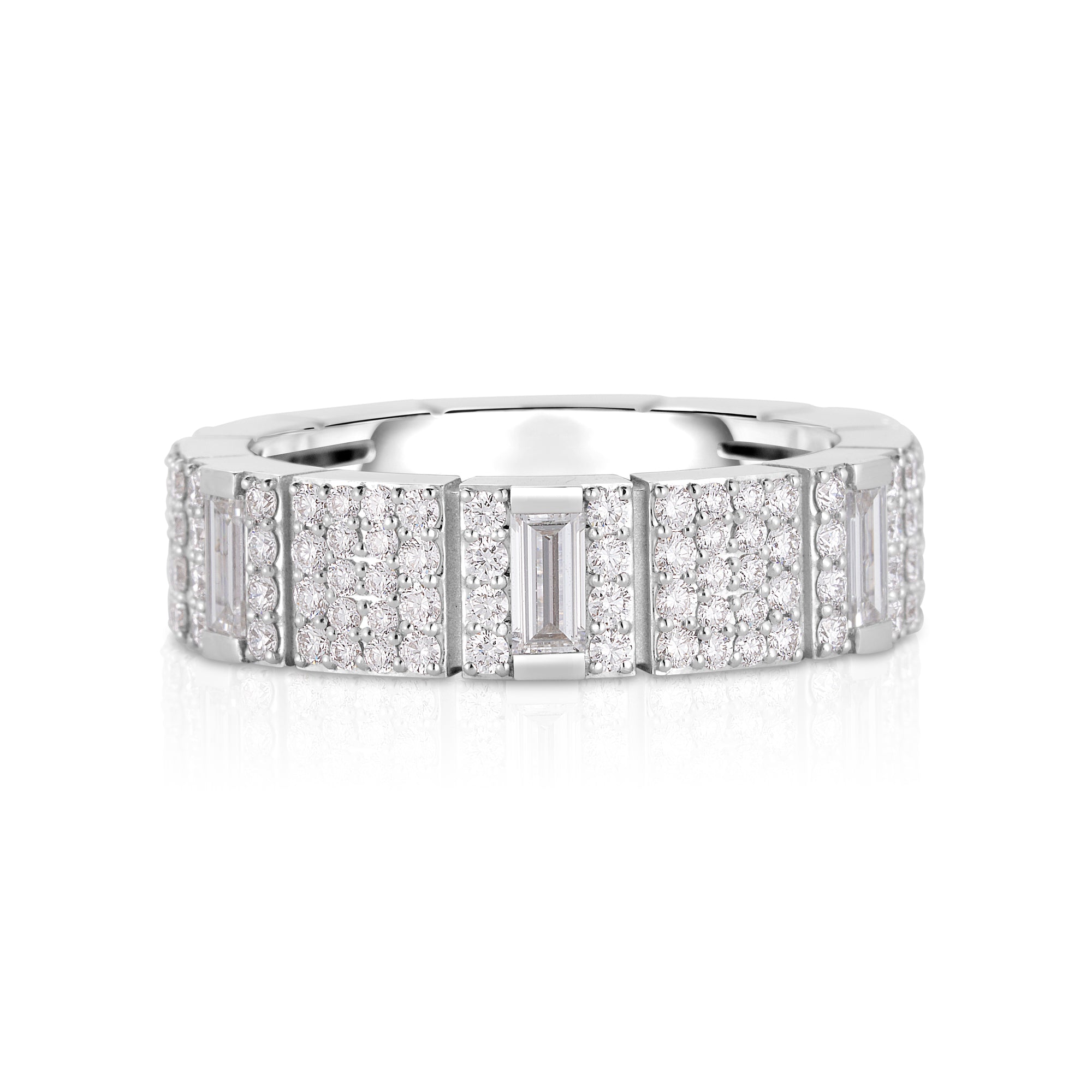 18K WHITE GOLD OBELISCO MIXED CUT PAVE DIAMOND RING