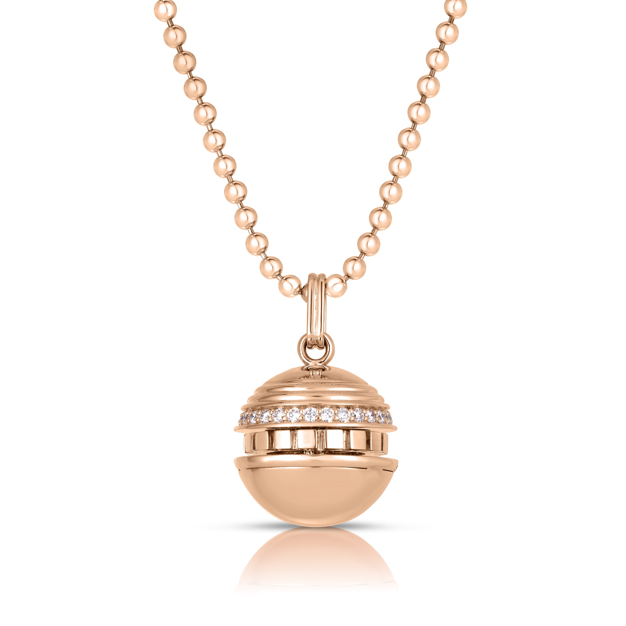 18K ROSE GOLD ART DECO MOSAIC SMALL DIAMOND SPHERE NECKLACE
