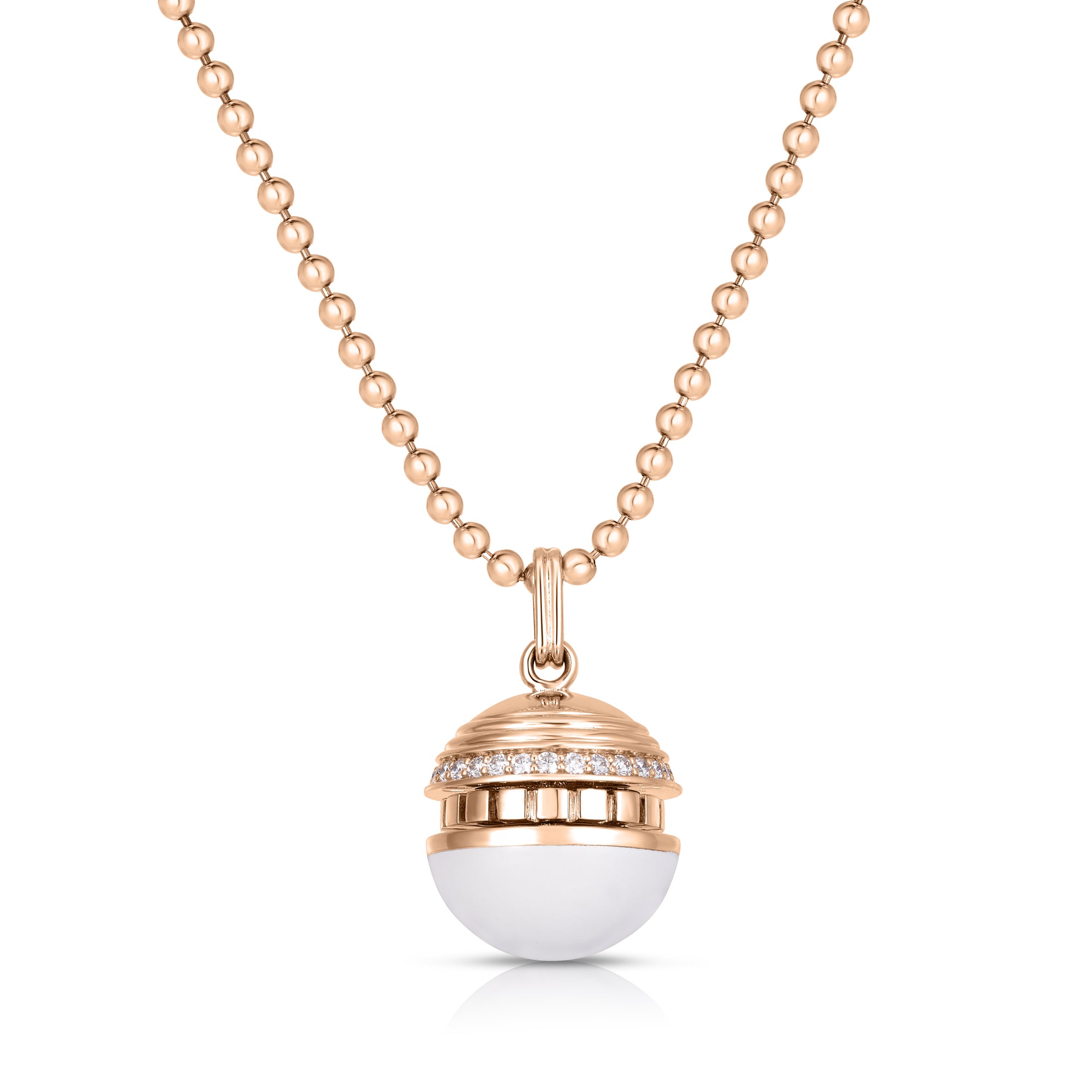 18K ROSE GOLD ART DECO MOSAIC SMALL DIAMOND & WHITE CERAMIC SPHERE NECKLACE