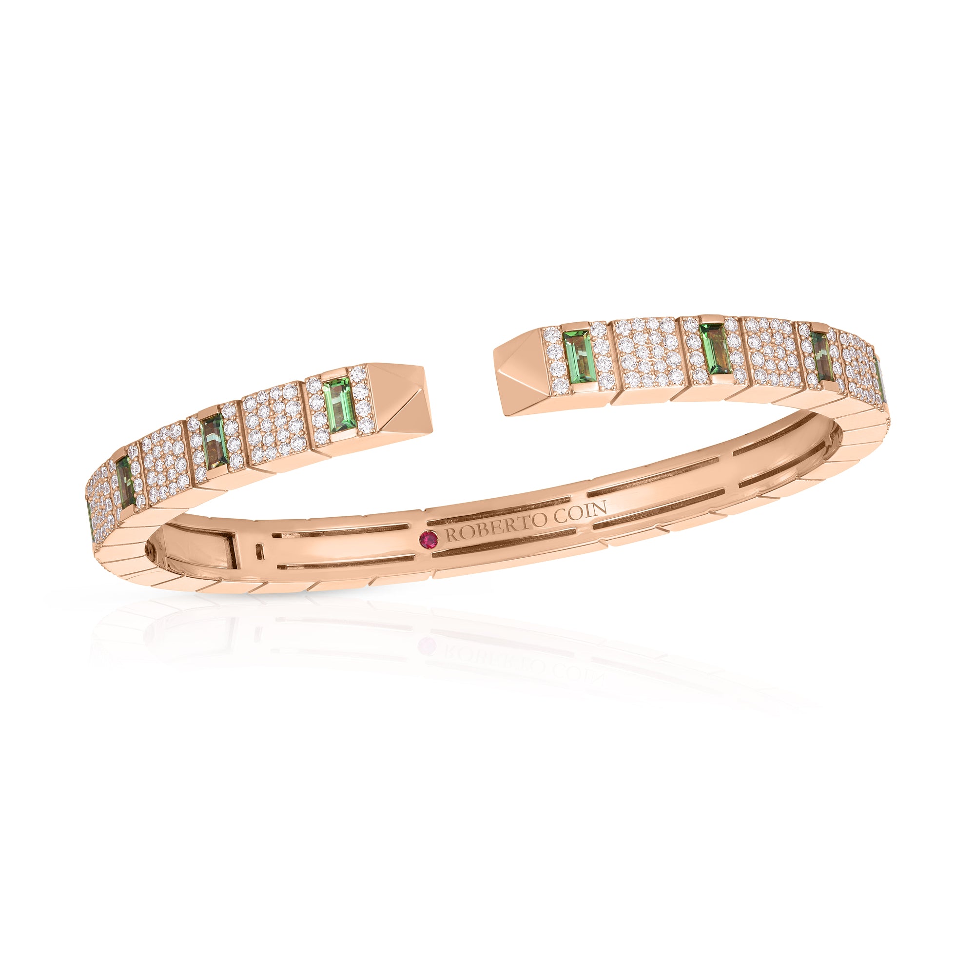 18K ROSE GOLD OBELISCO PAVE DIAMOND AND GREEN TOURMALINE BANGLE