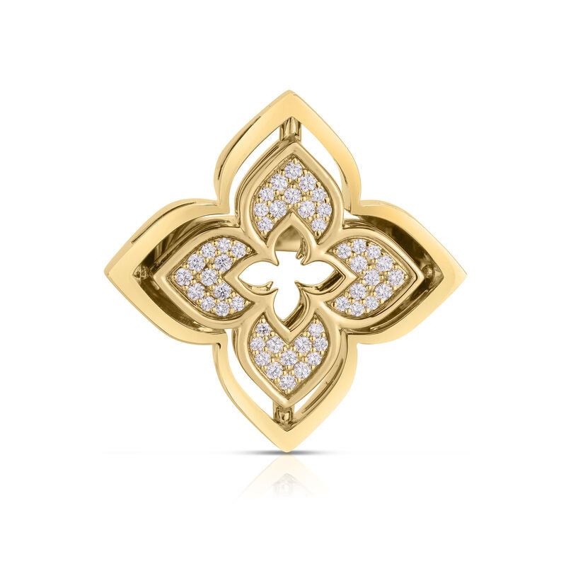 18K YELLOW GOLD VENETIAN PRINCESS PIROUETTE SATIN FINISH & PAVE DIAMOND FLOWER RING