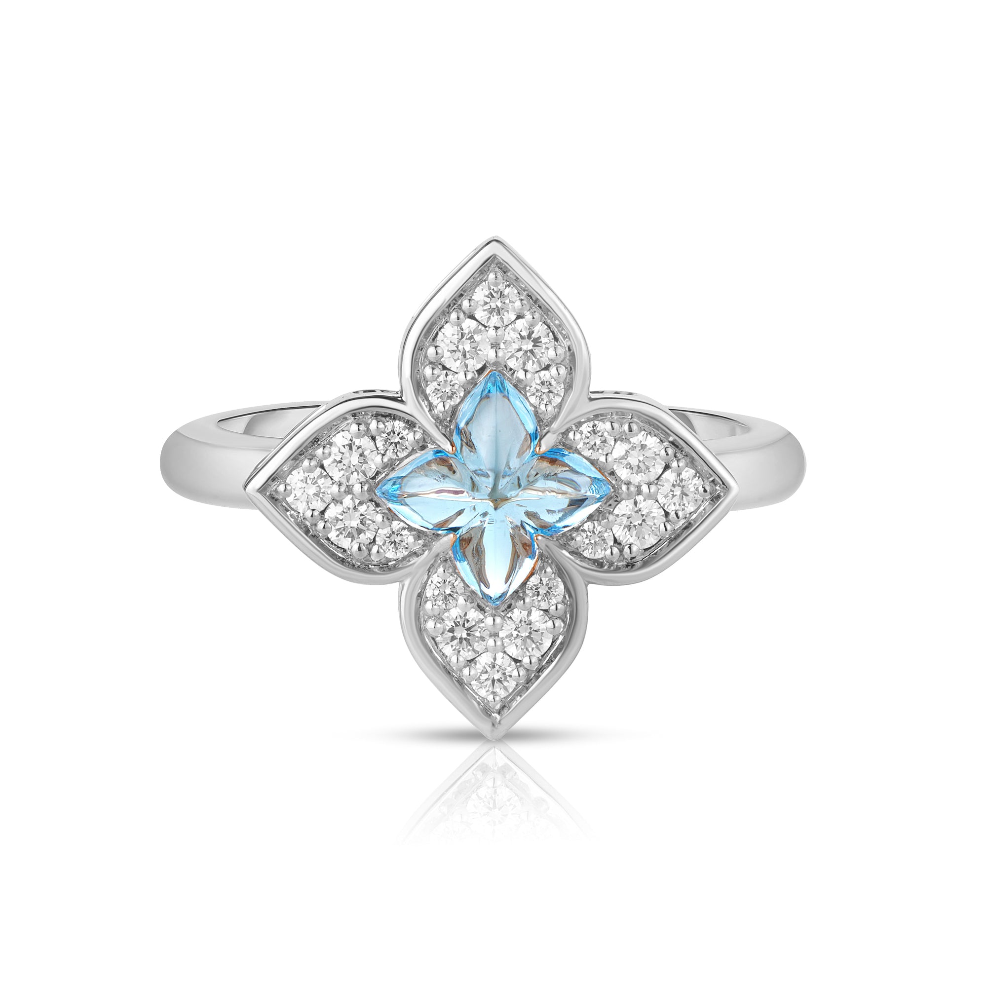 18K WHITE GOLD VENETIAN PRINCESS CARNIVAL PAVE DIAMOND & BLUE TOPAZ SMALL FLOWER RING