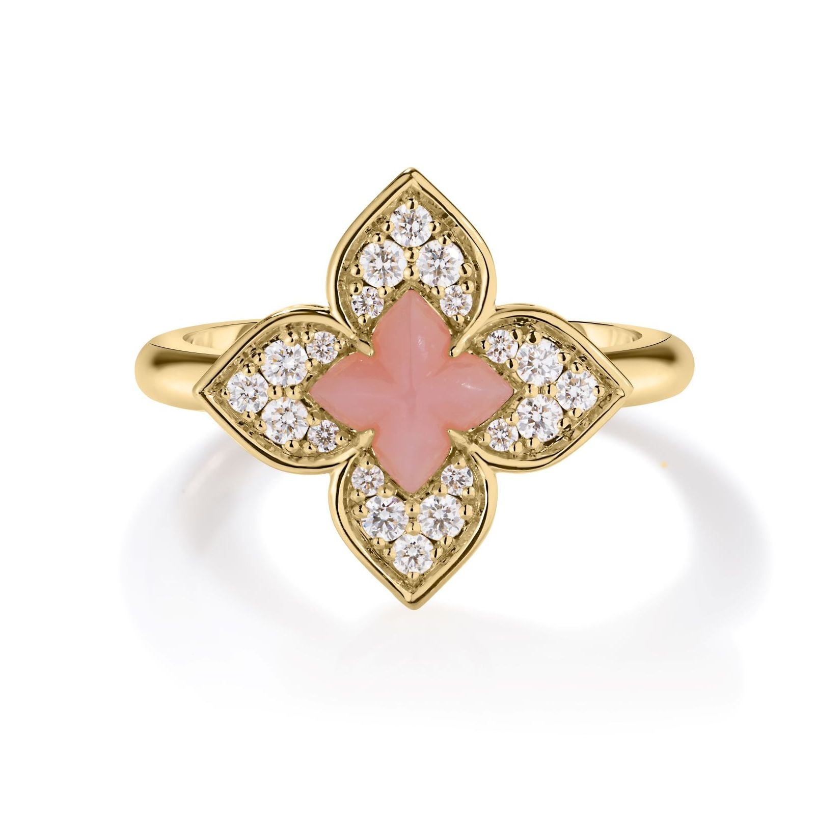 18K YELLOW GOLD VENETIAN PRINCESS CARNIVAL DIAMOND & PINK OPAL FLOWER RING