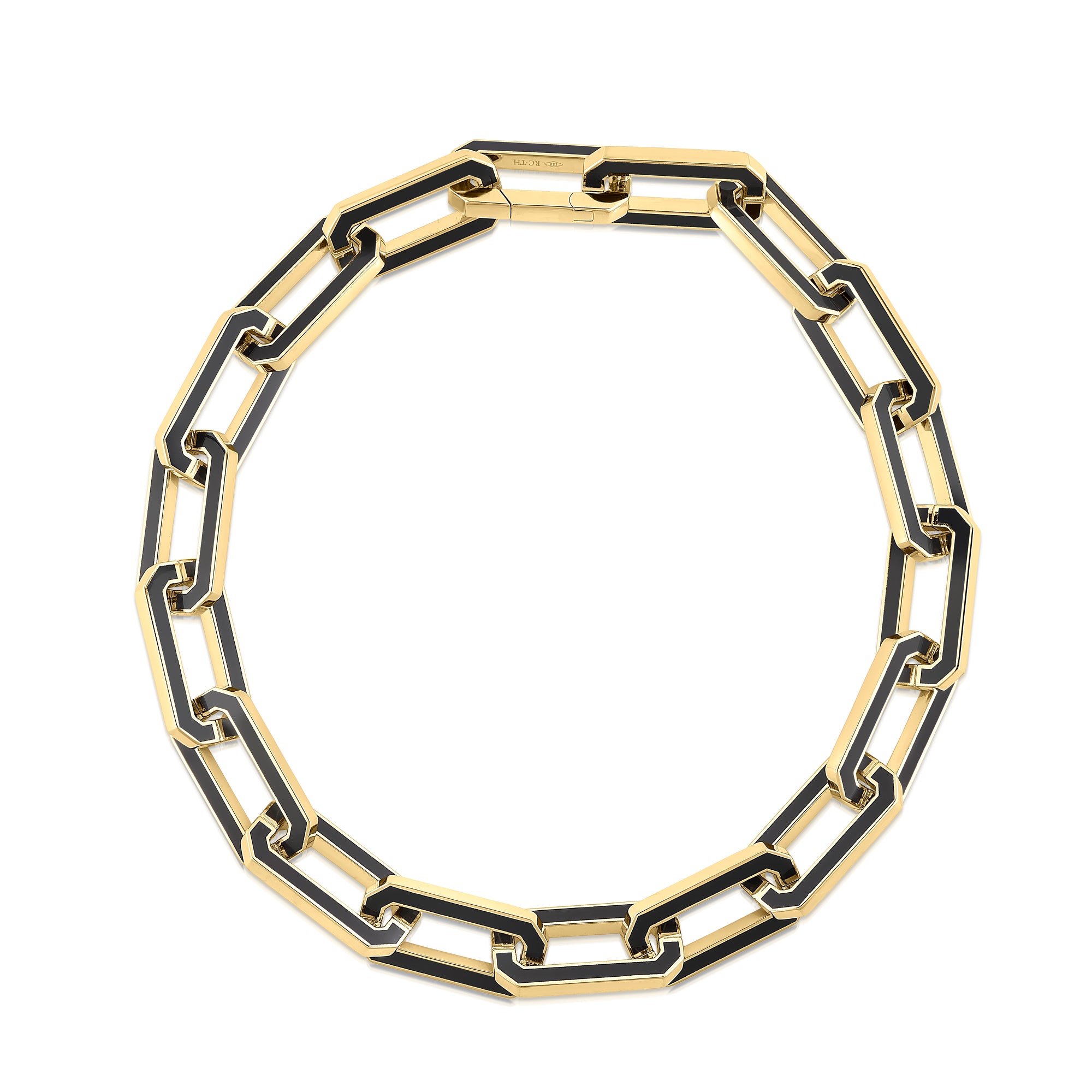 18K YELLOW DESIGNER GOLD BLACK CERAMIC LONG BRACELET