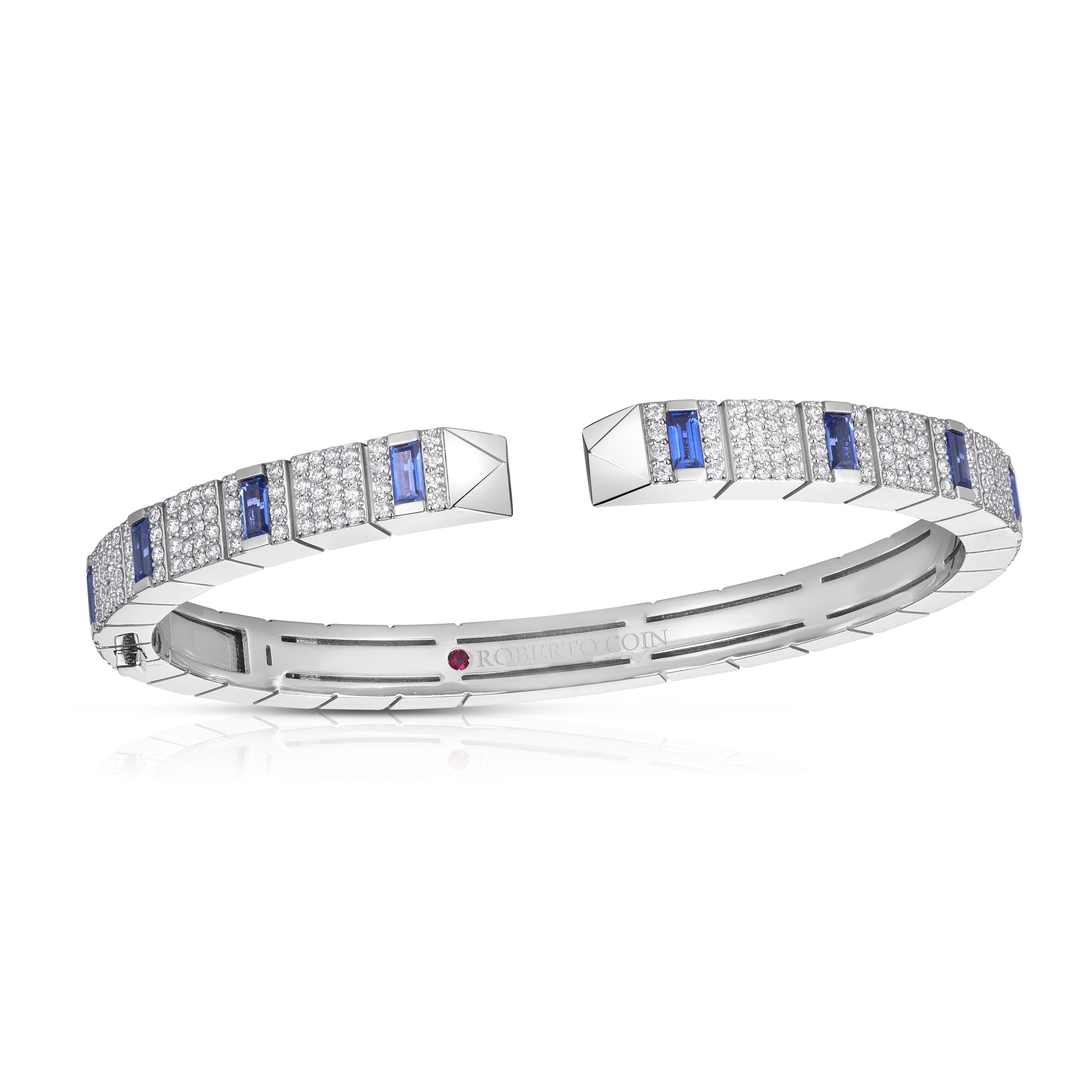 18K WHITE GOLD OBELISCO PAVE DIAMOND & BLUE SAPPHIRE BANGLE