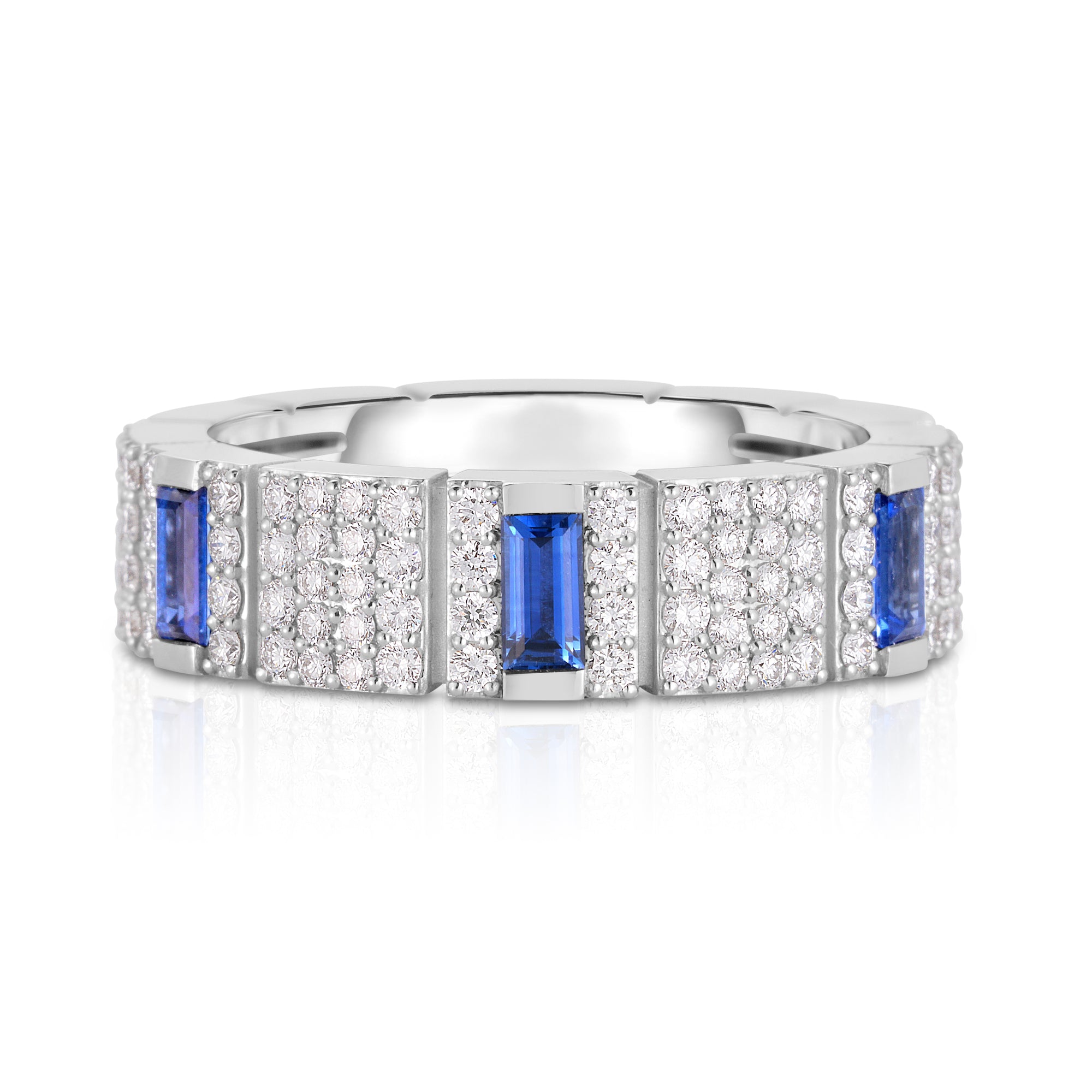 18K WHITE GOLD OBELISCO PAVE DIAMOND & BLUE SAPPHIRE RING
