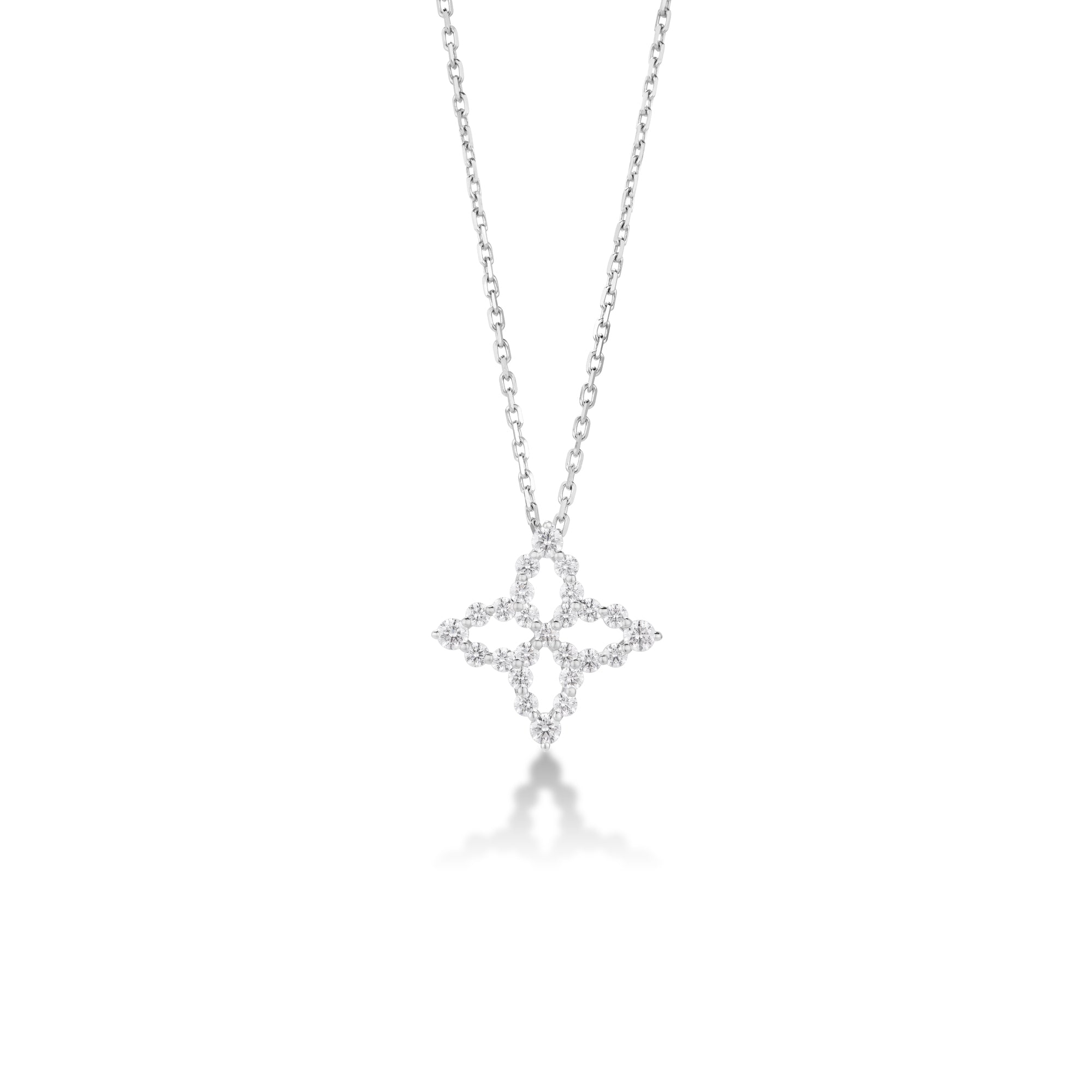 18K WHITE GOLD DIAMOND PRINCESS OUTLINE FLOWER NECKLACE