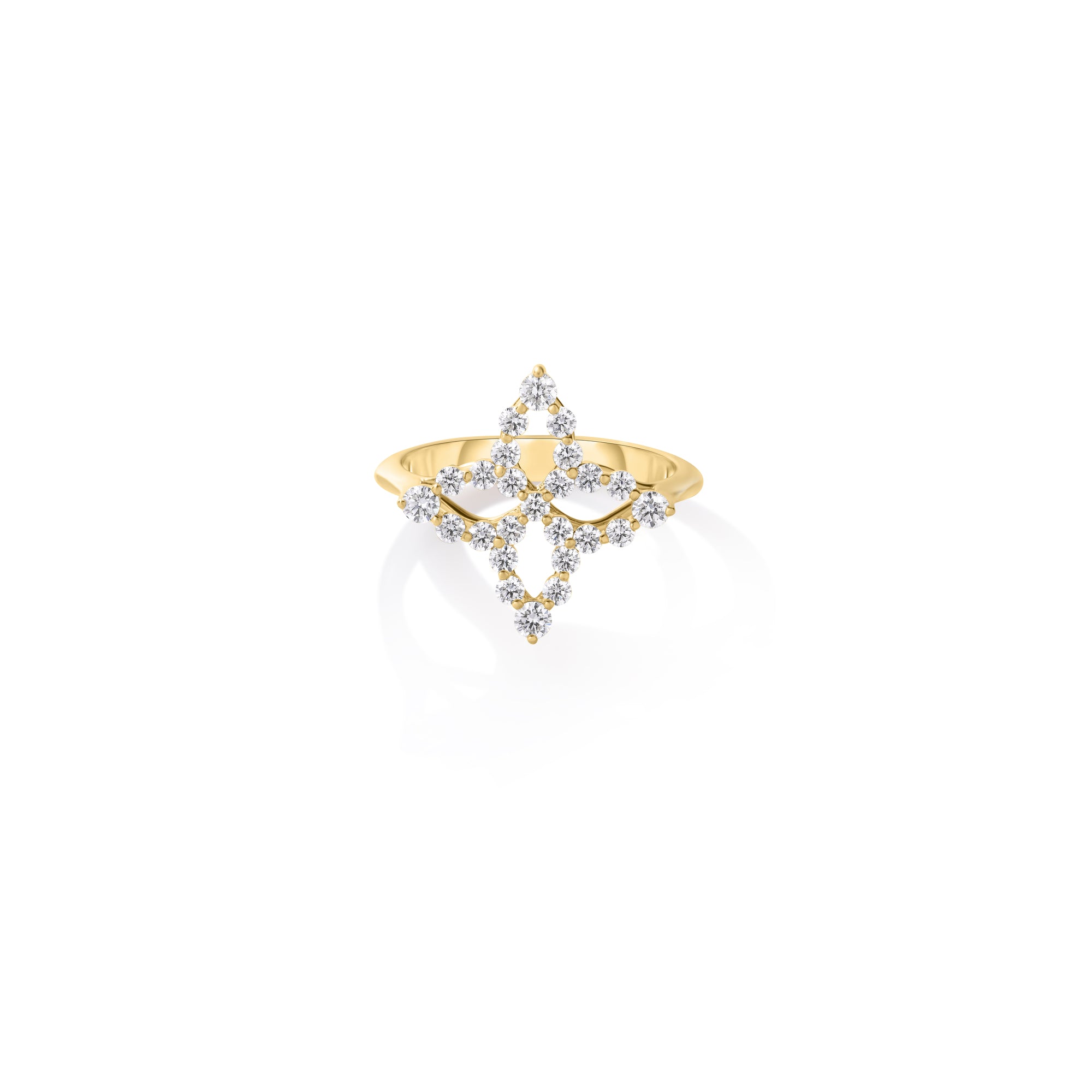 18K YELLOW GOLD DIAMOND PRINCESS OUTLINE FLOWER RING