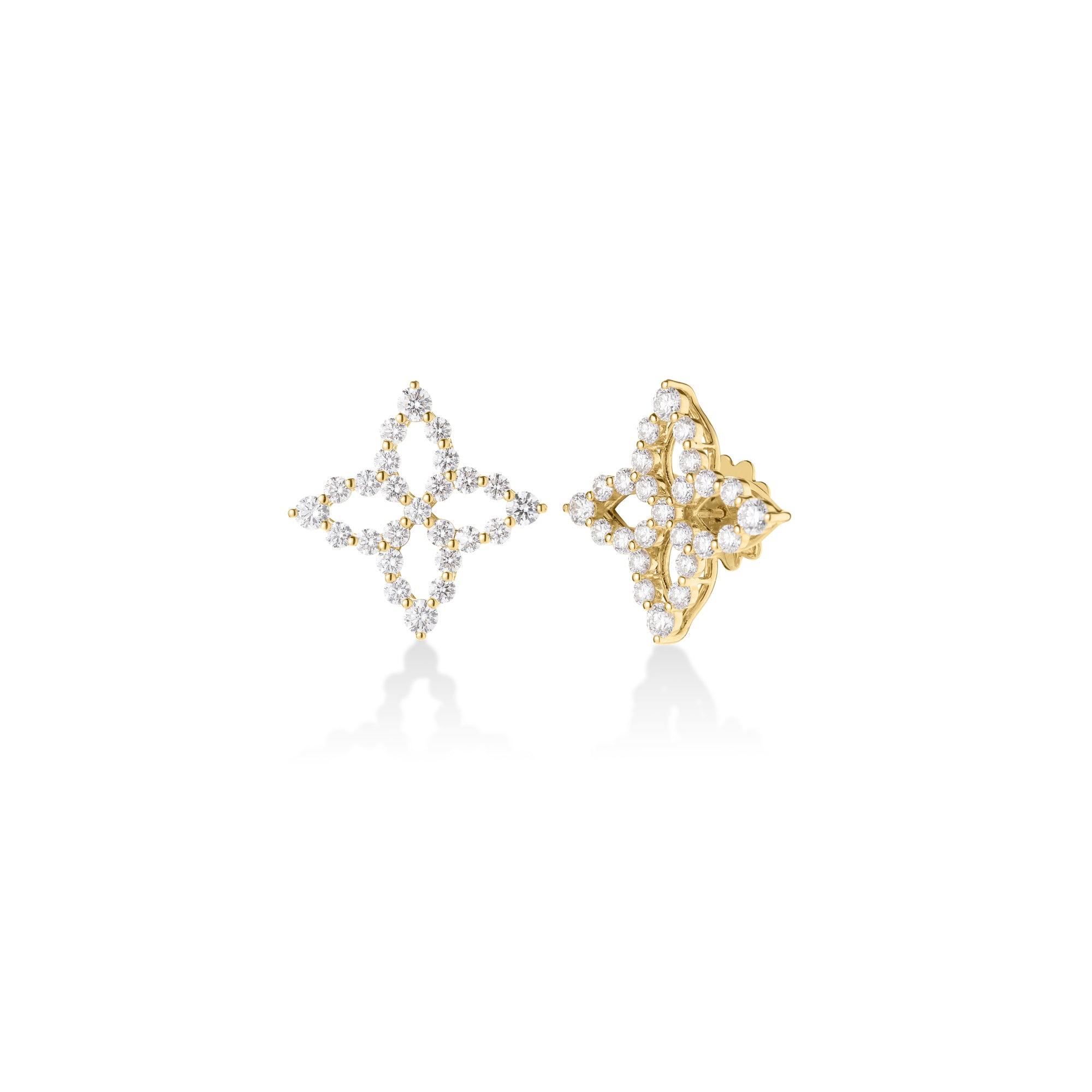 18K YELLOW GOLD DIAMOND PRINCESS OUTLINE FLOWER EARRINGS