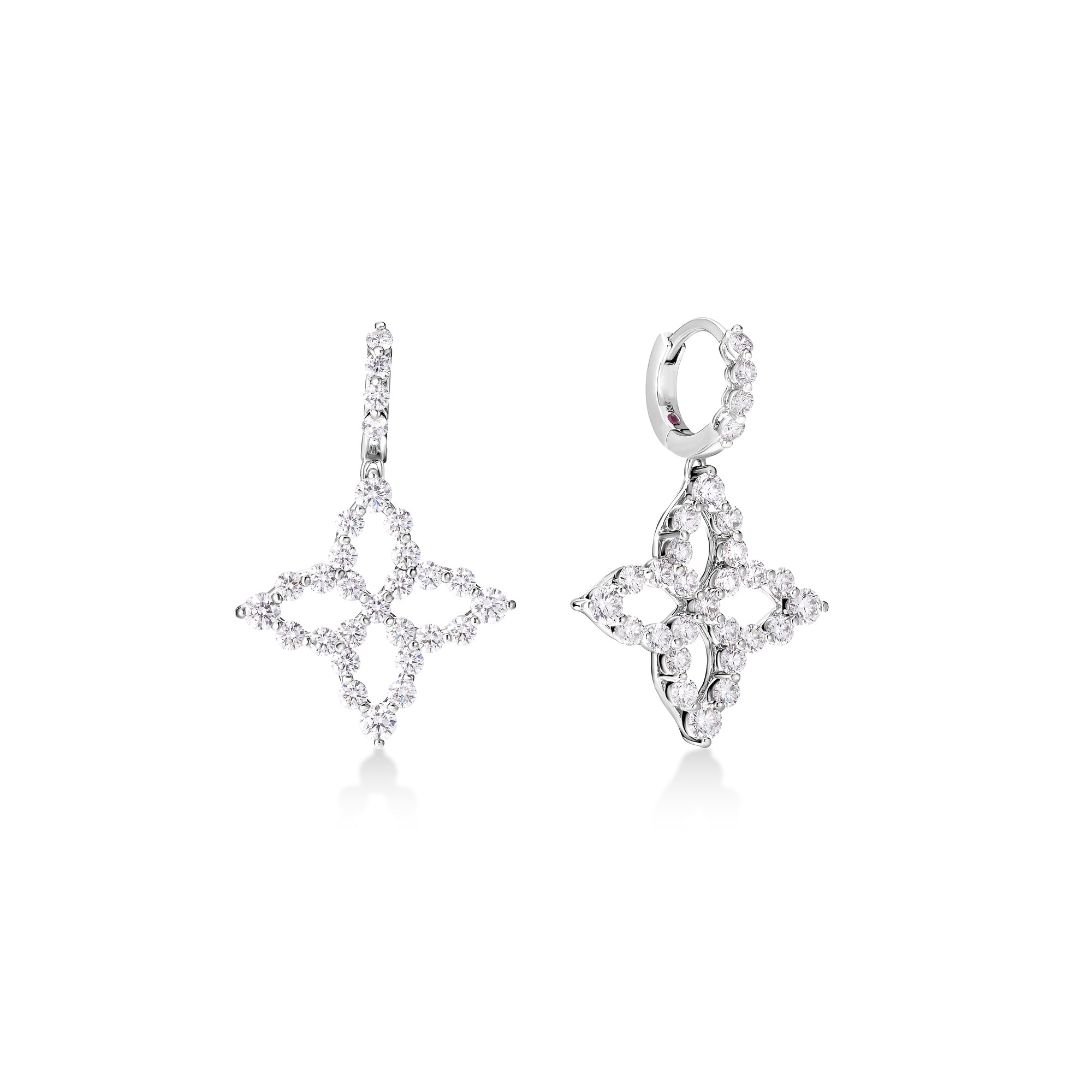 18K WHITE GOLD DIAMOND PRINCESS OUTLINE LARGE FLOWER DROP EARRINGS
