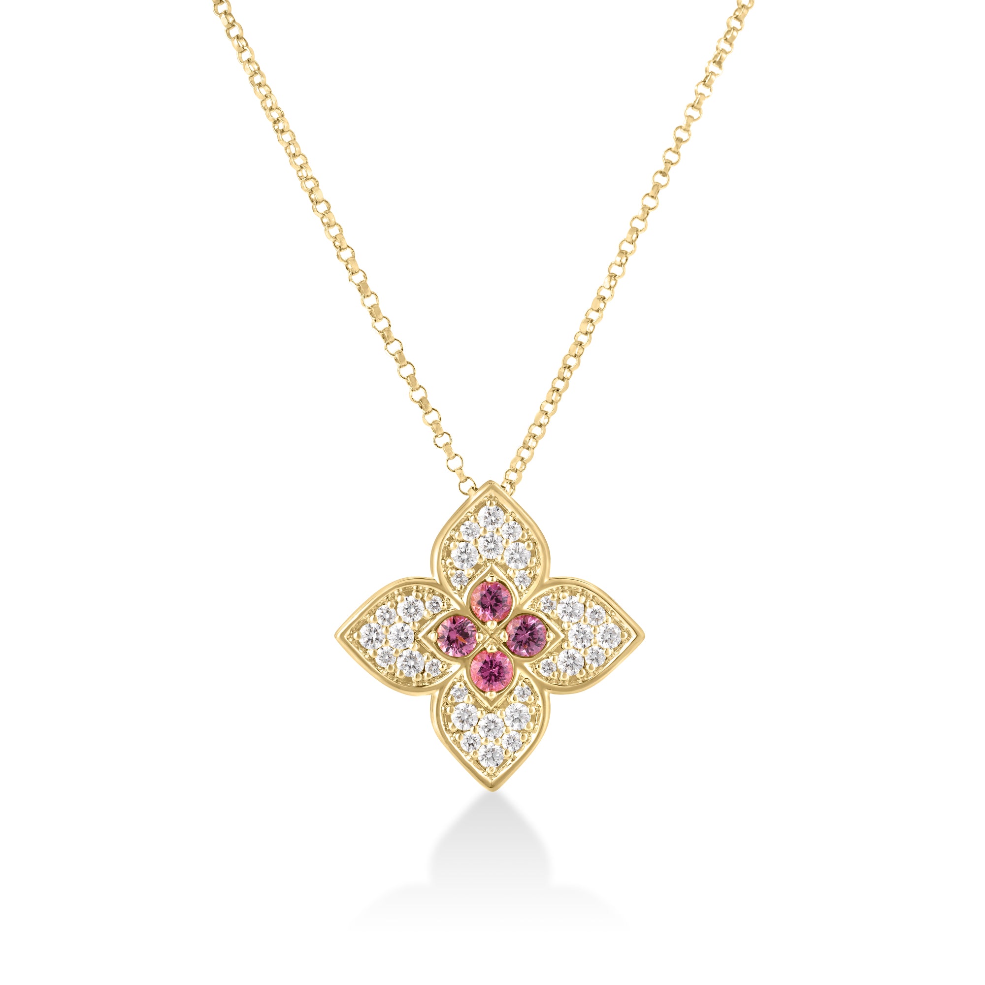 18K YELLOW GOLD VENETIAN PRINCESS CARNIVAL DIAMOND & RUBELLITE LARGE FLOWER NECKLACE