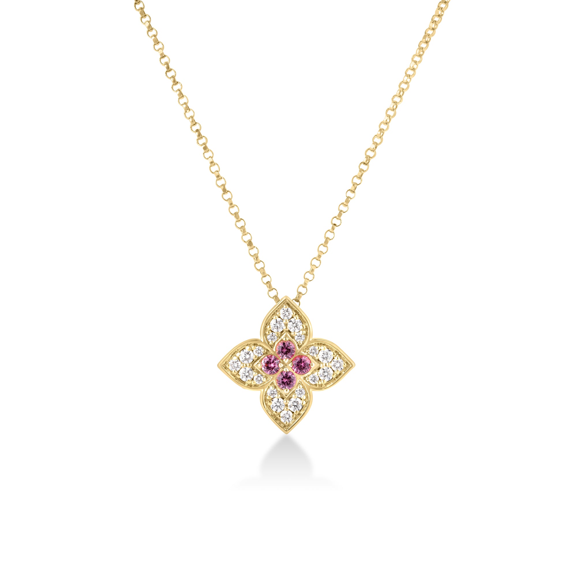 18K YELLOW GOLD VENETIAN PRINCESS CARNIVAL DIAMOND & RUBELLITE MEDIUM FLOWER NECKLACE