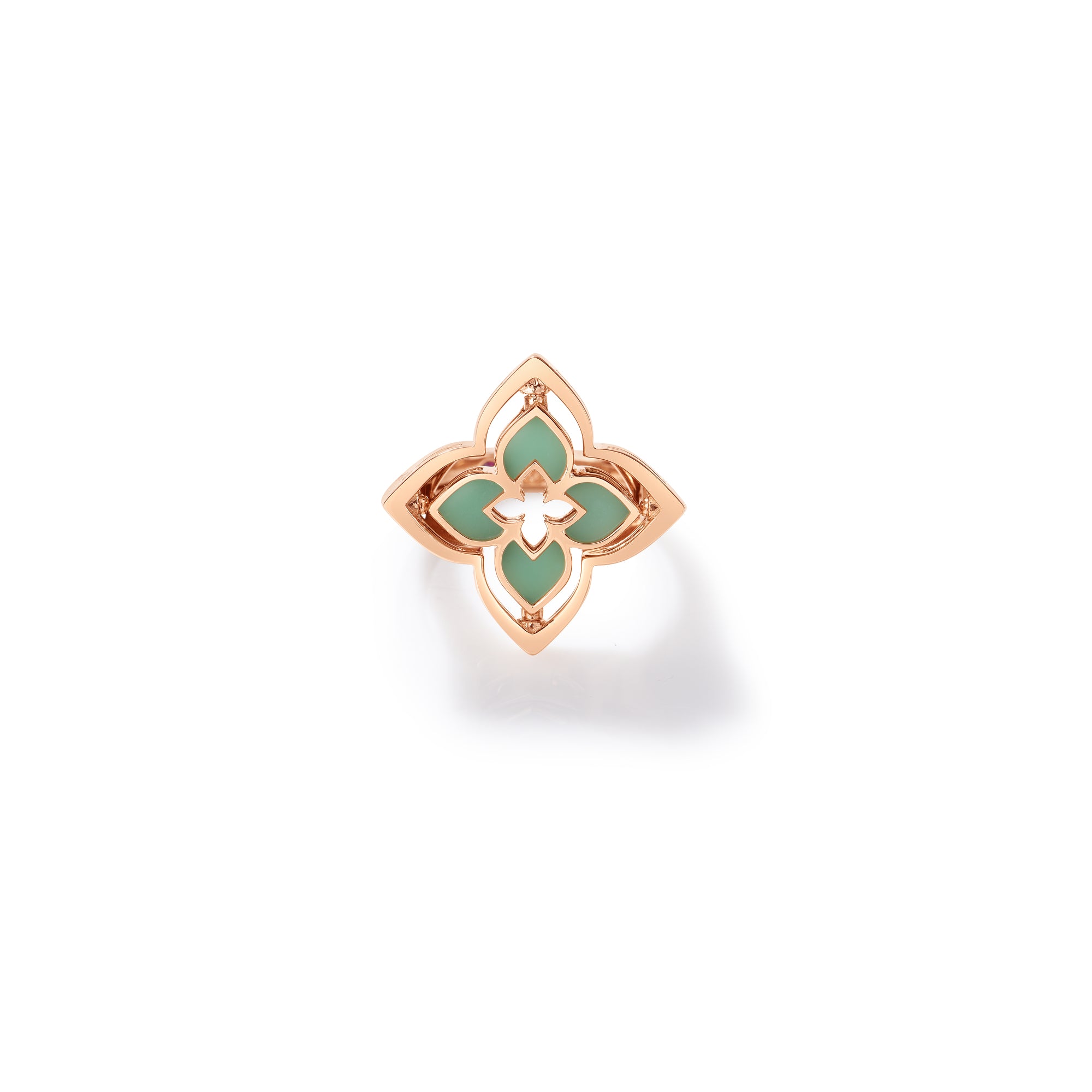 18K ROSE GOLD VENETIAN PRINCESS PIROUETTE SMALL PAVE DIAMOND & CHRYSOPRASE FLOWER RING
