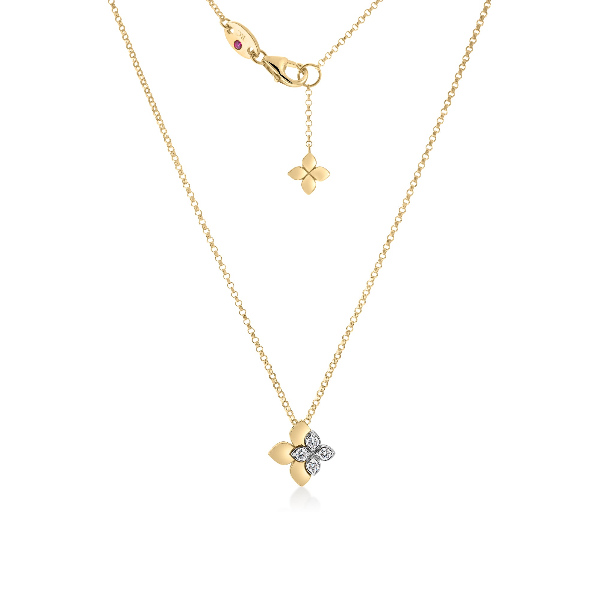 18K YELLOW/WHITE GOLD LOVE IN VERONA EAST TO WEST DIAMOND FLOWER NECKLACE