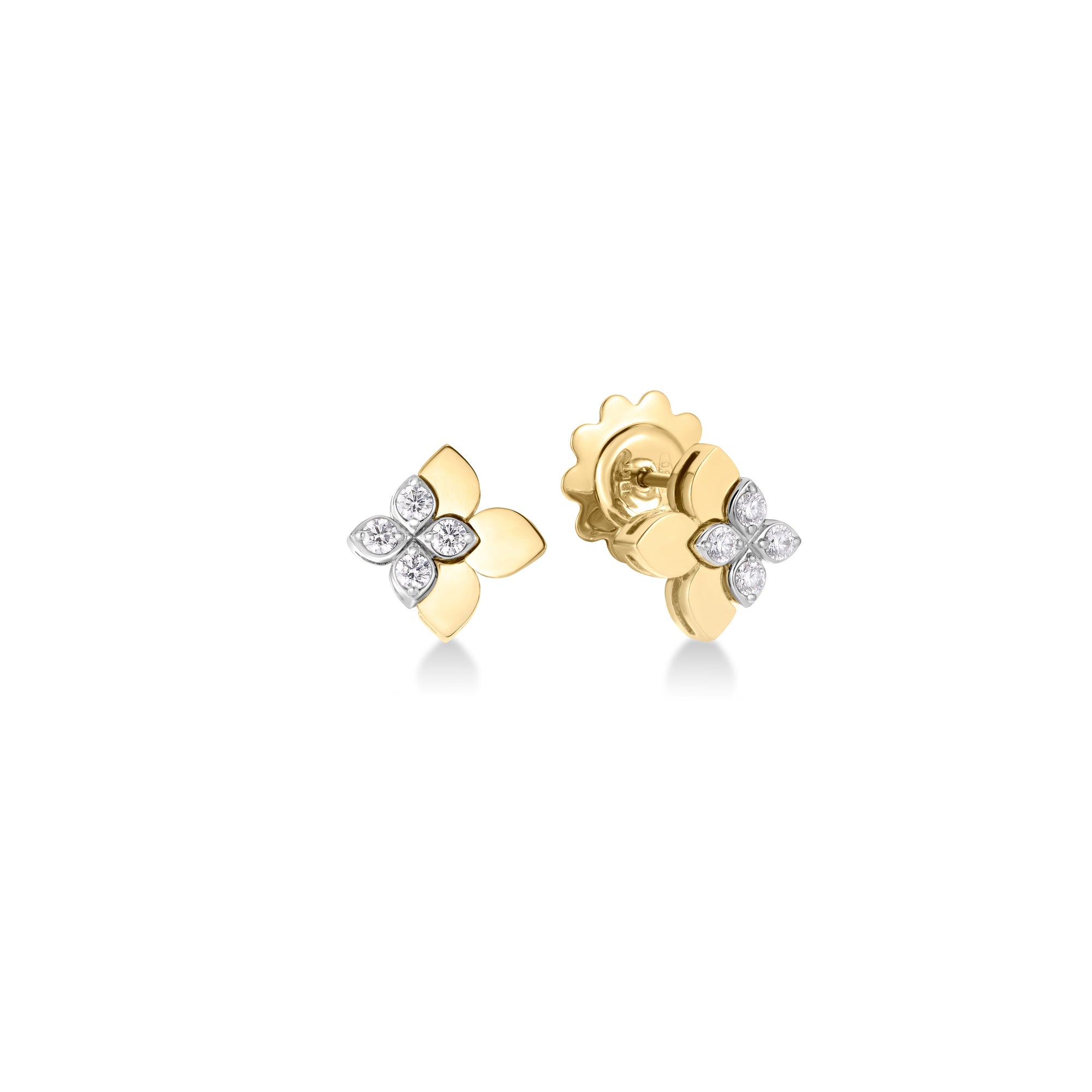 18K YELLOW/WHITE GOLD LOVE IN VERONA EAST TO WEST DIAMOND FLOWER STUD EARRINGS