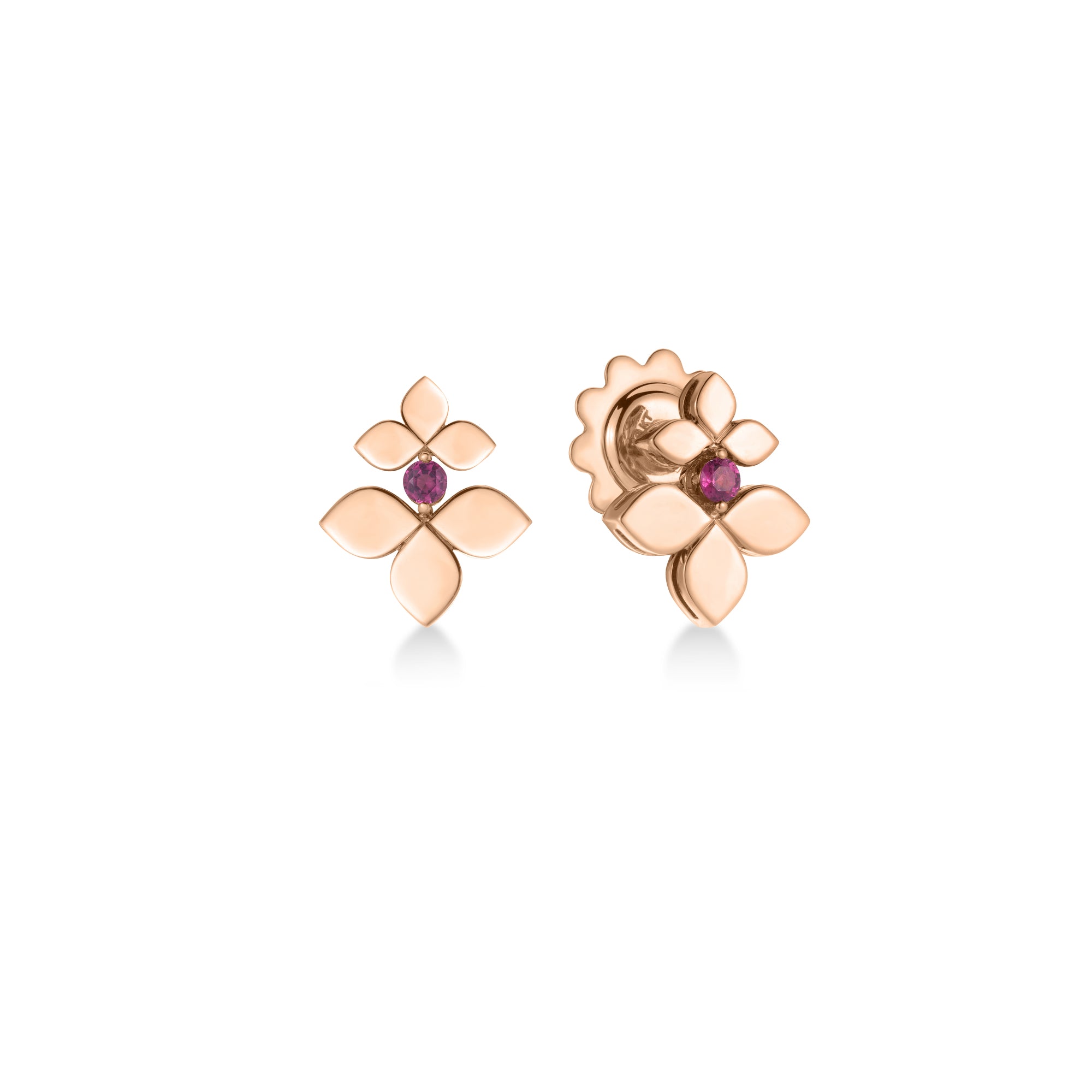 18K ROSE GOLD LOVE IN VERONA RUBELLITE SPLIT FLOWER STUD EARRINGS