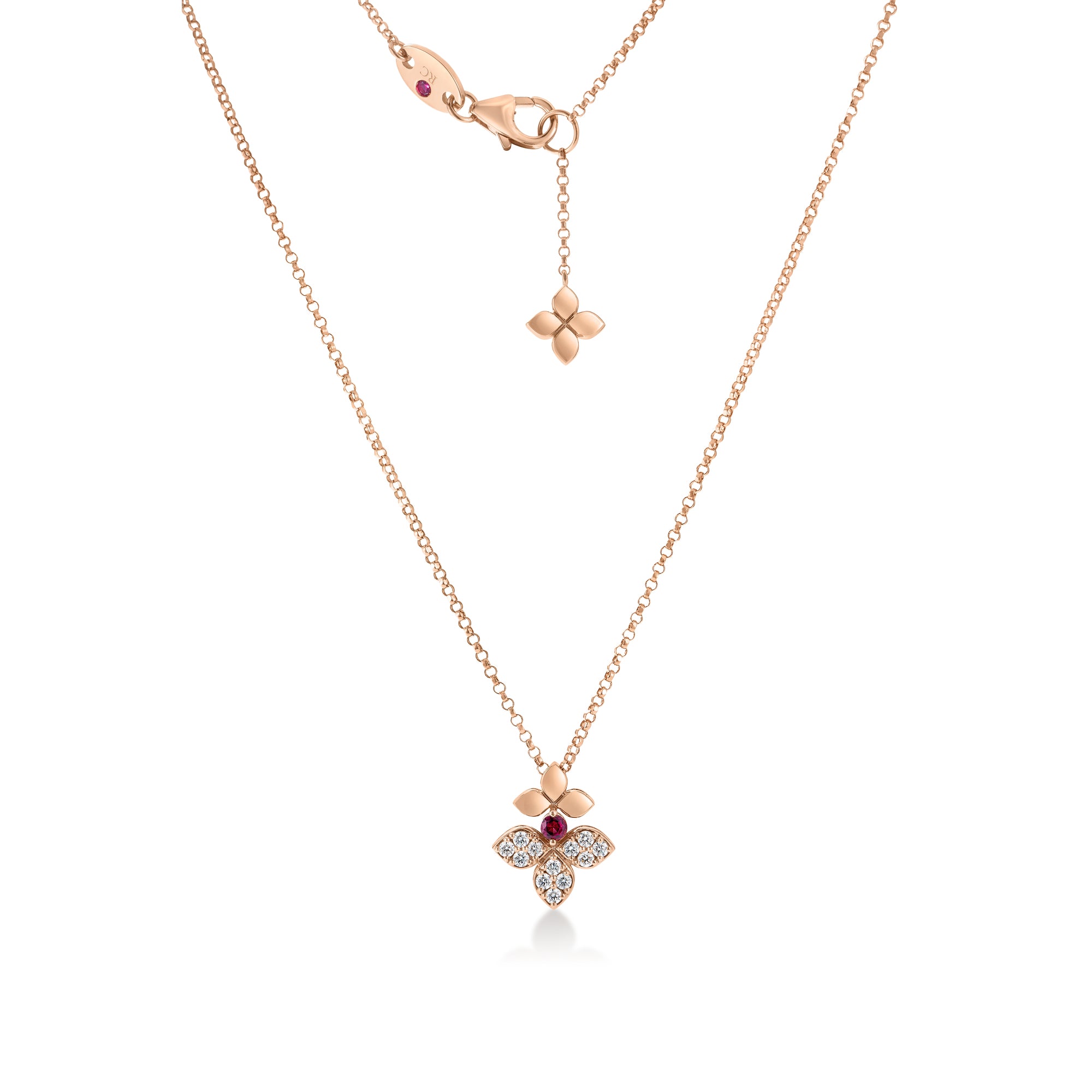 18K ROSE GOLD LOVE IN VERONA DIAMOND & RUBELLITE SPLIT FLOWER NECKLACE