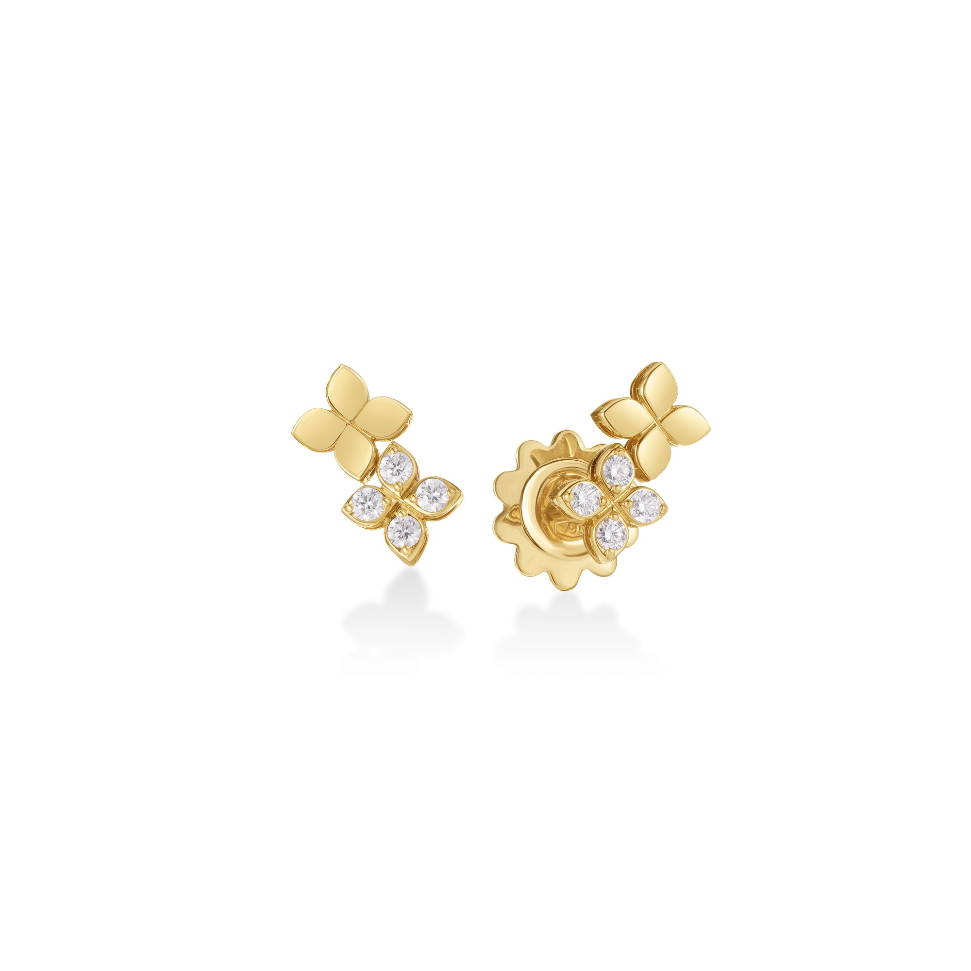 18K YELLOW GOLD LOVE IN VERONA EAST TO WEST DIAMOND DOUBLE FLOWER STUD EARRINGS