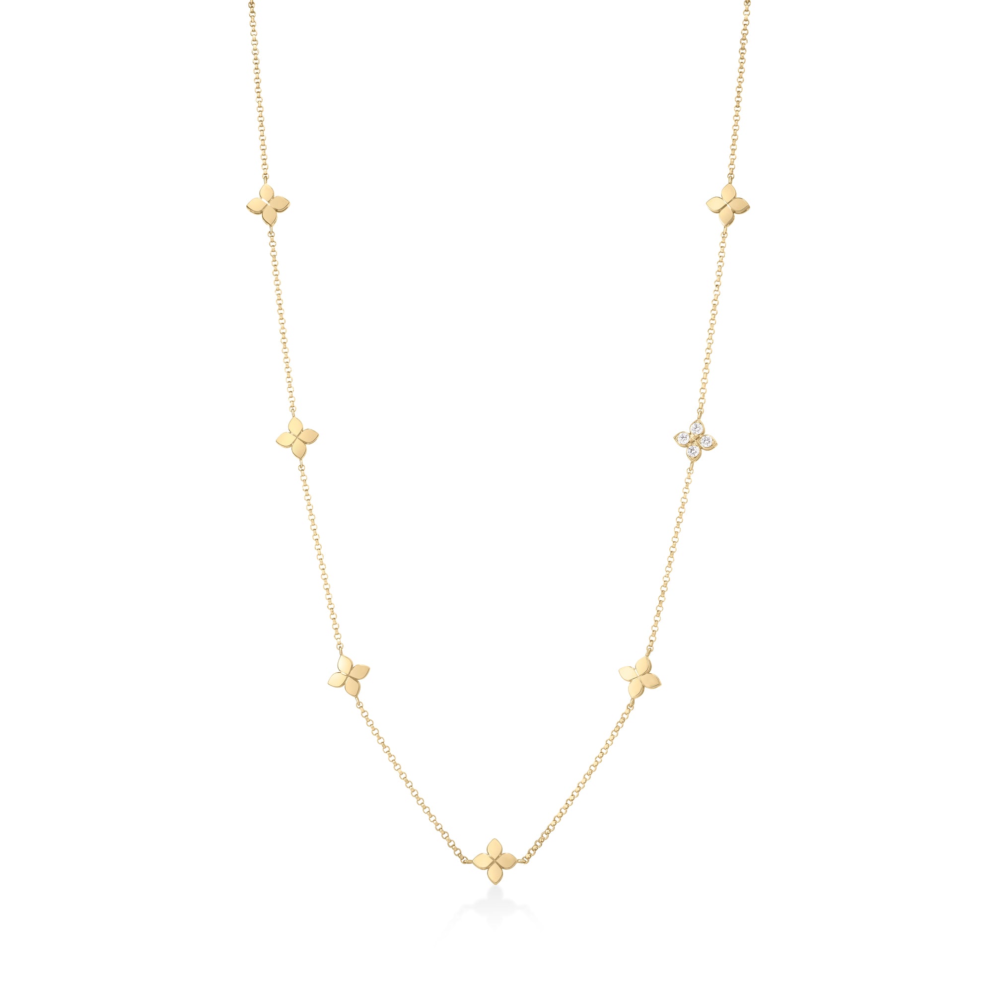 18K YELLOW GOLD LOVE IN VERONA DIAMOND SEVEN FLOWER STATION NECKLACE