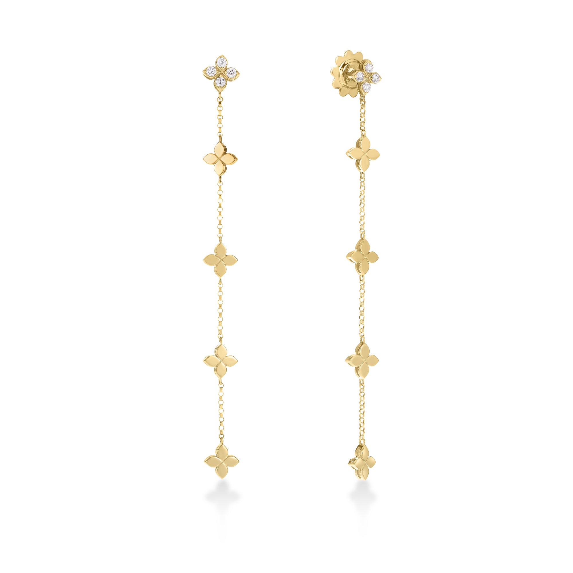 18K YELLOW GOLD LOVE BY THE INCH DIAMOND FLOWER DANGLE EARRINGS
