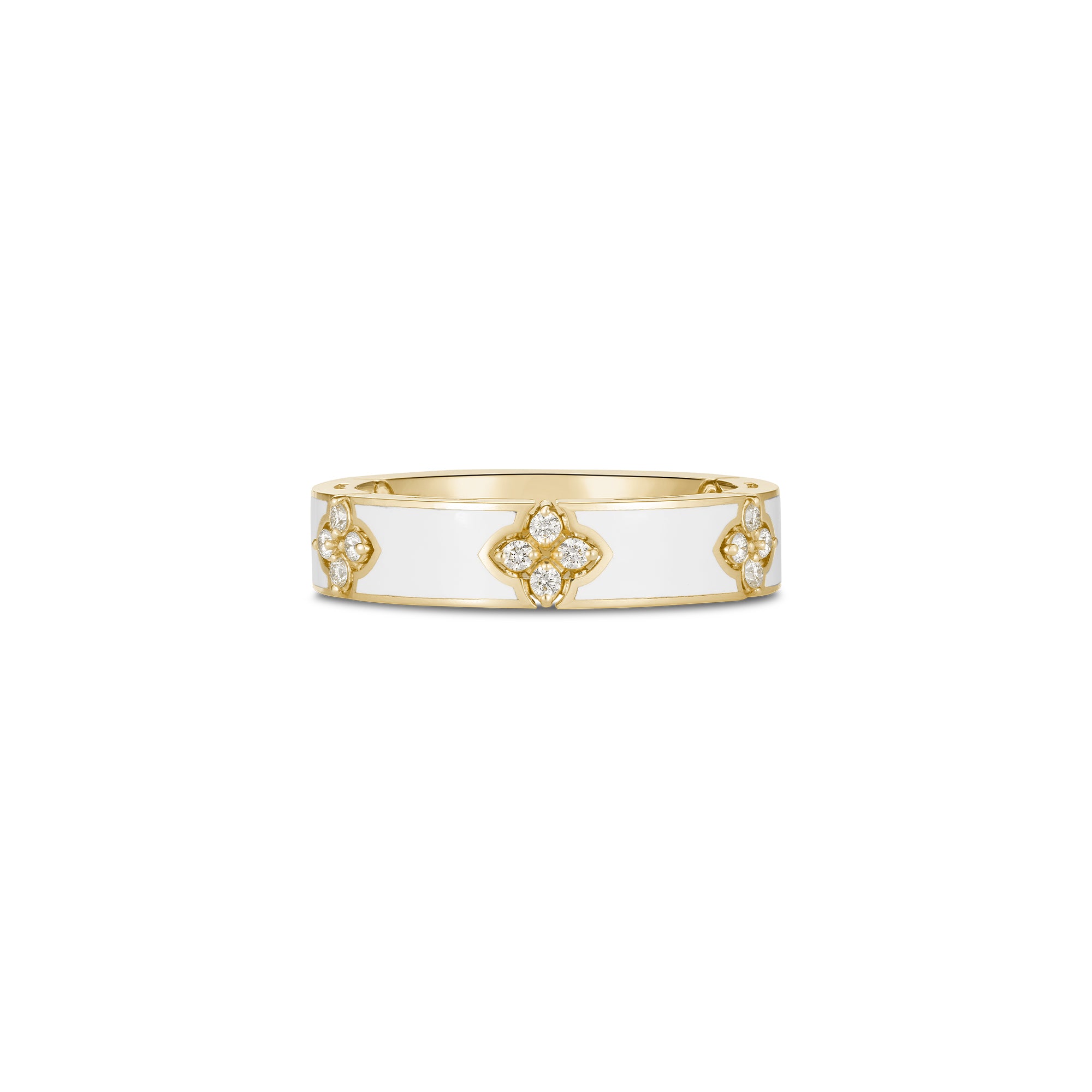 18K YELLOW GOLD LOVE IN VERONA DIAMOND & WHITE ENAMEL RING