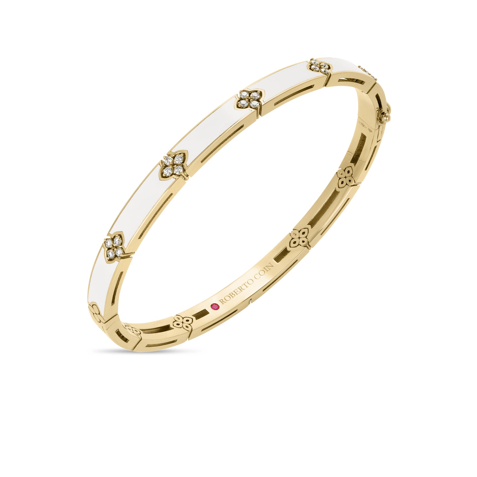 18K YELLOW GOLD LOVE IN VERONA DIAMOND & WHITE ENAMEL BANGLE