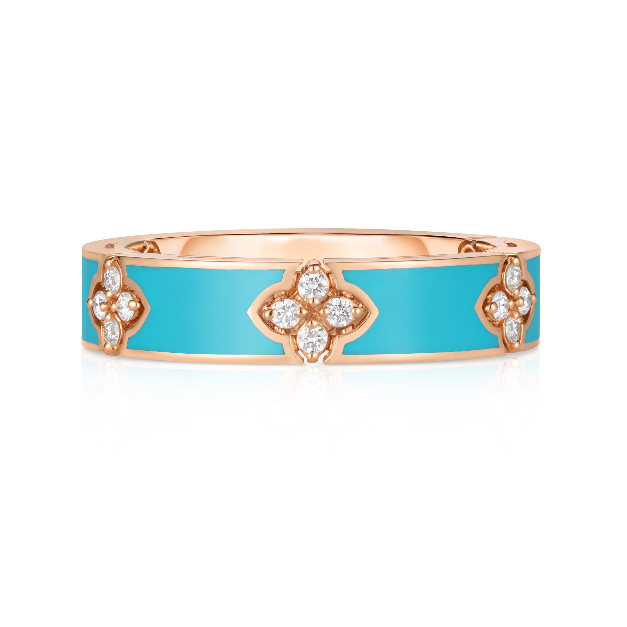 18K ROSE GOLD LOVE IN VERONA DIAMOND & CYAN ENAMEL RING