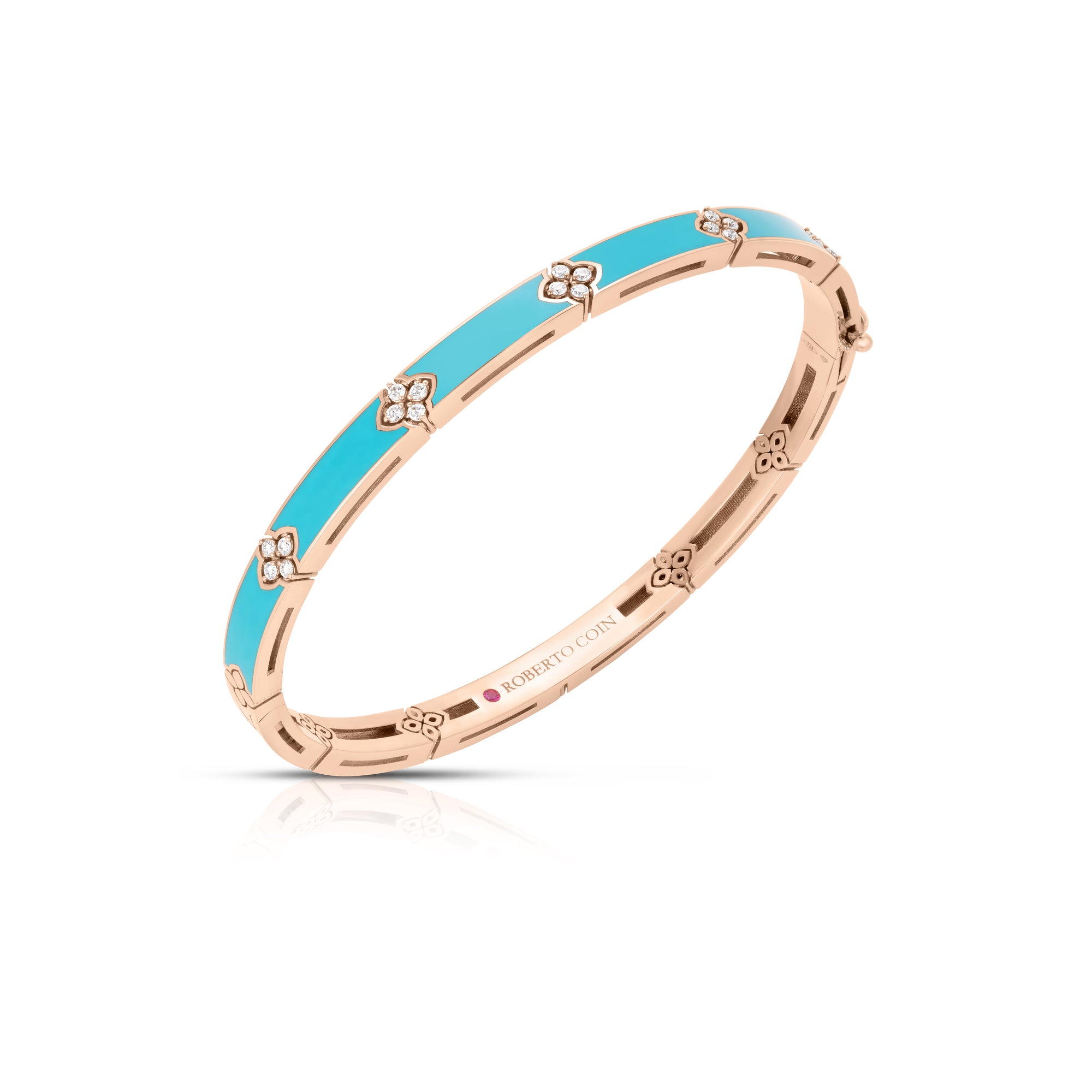 18K ROSE GOLD LOVE IN VERONA DIAMOND & CYAN ENAMEL BANGLE