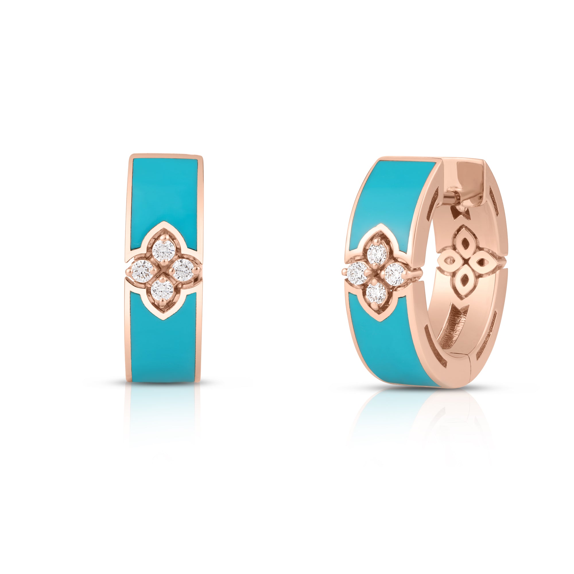 18K ROSE GOLD LOVE IN VERONA DIAMOND & CYAN ENAMEL HOOP EARRINGS