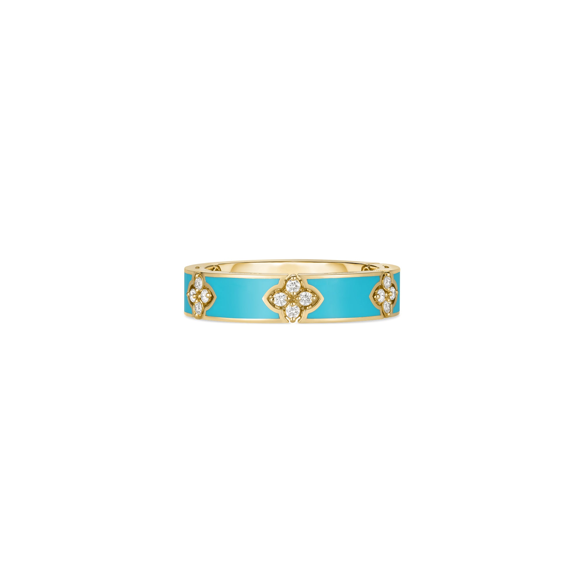 18K YELLOW GOLD LOVE IN VERONA DIAMOND & CYAN ENAMEL RING