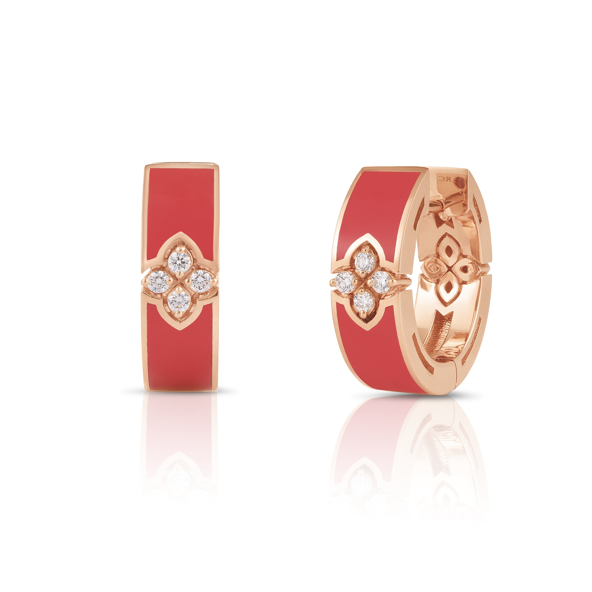 18K ROSE GOLD LOVE IN VERONA DIAMOND & CORAL ENAMEL HOOP EARRINGS