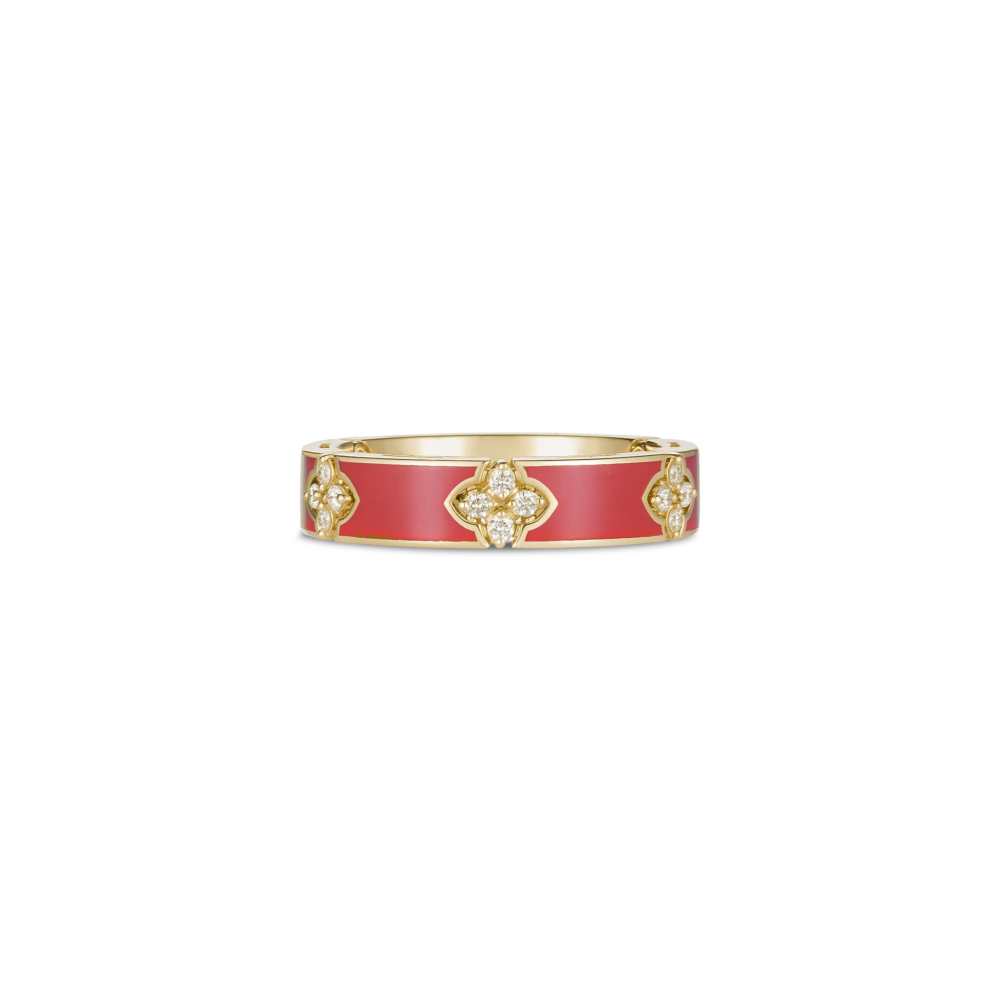 18K YELLOW GOLD LOVE IN VERONA DIAMOND & CORAL ENAMEL RING