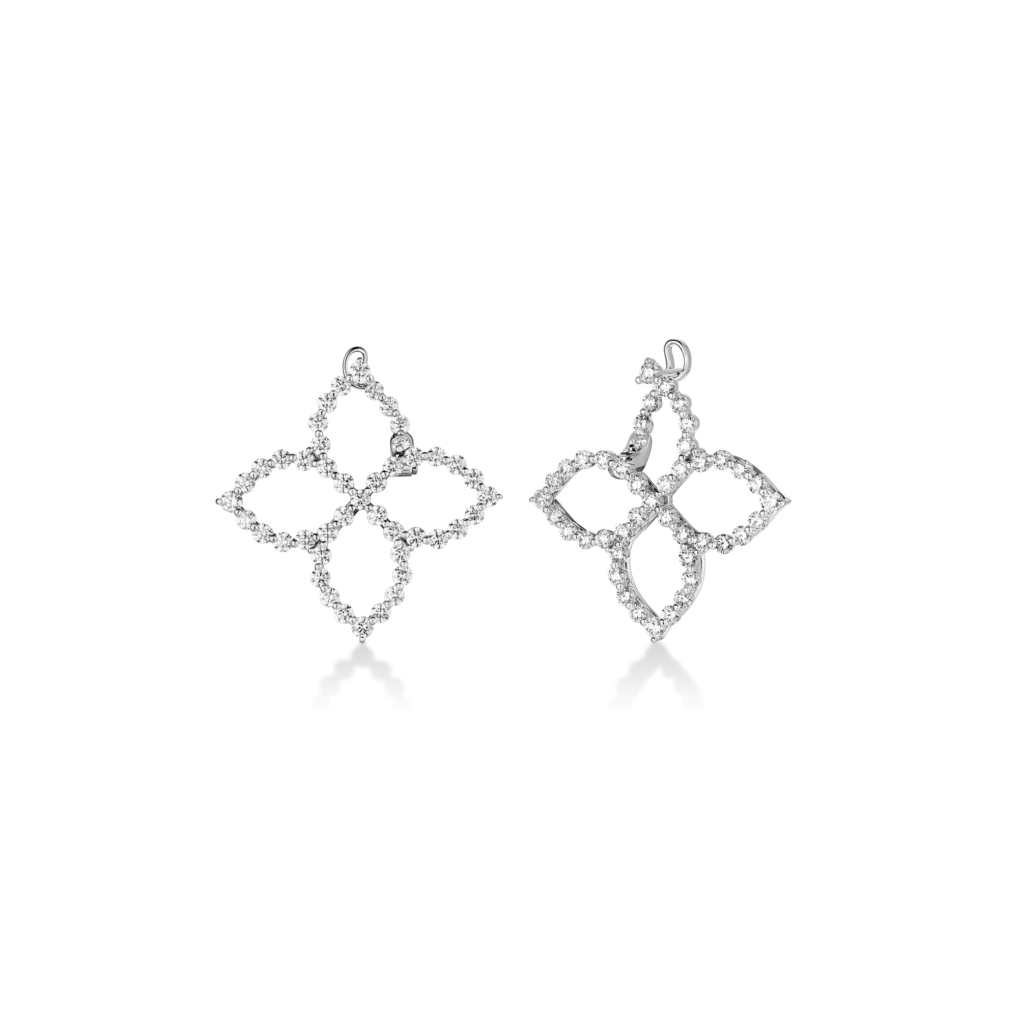 18K WHITE GOLD DIAMOND PRINCESS OUTLINE FLOWER EARRINGS