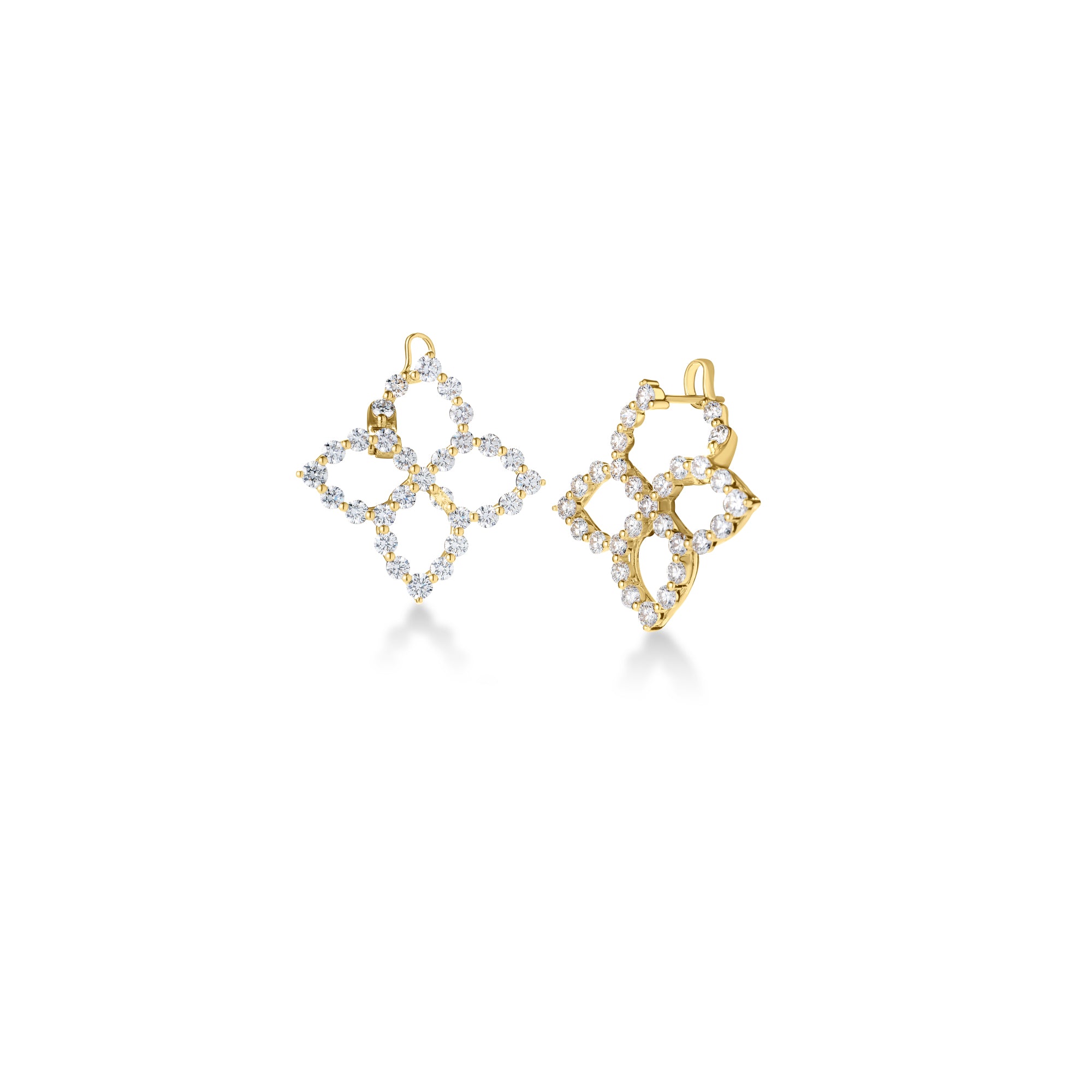 18K YELLOW GOLD DIAMOND PRINCESS OUTLINE FLOWER EARRINGS