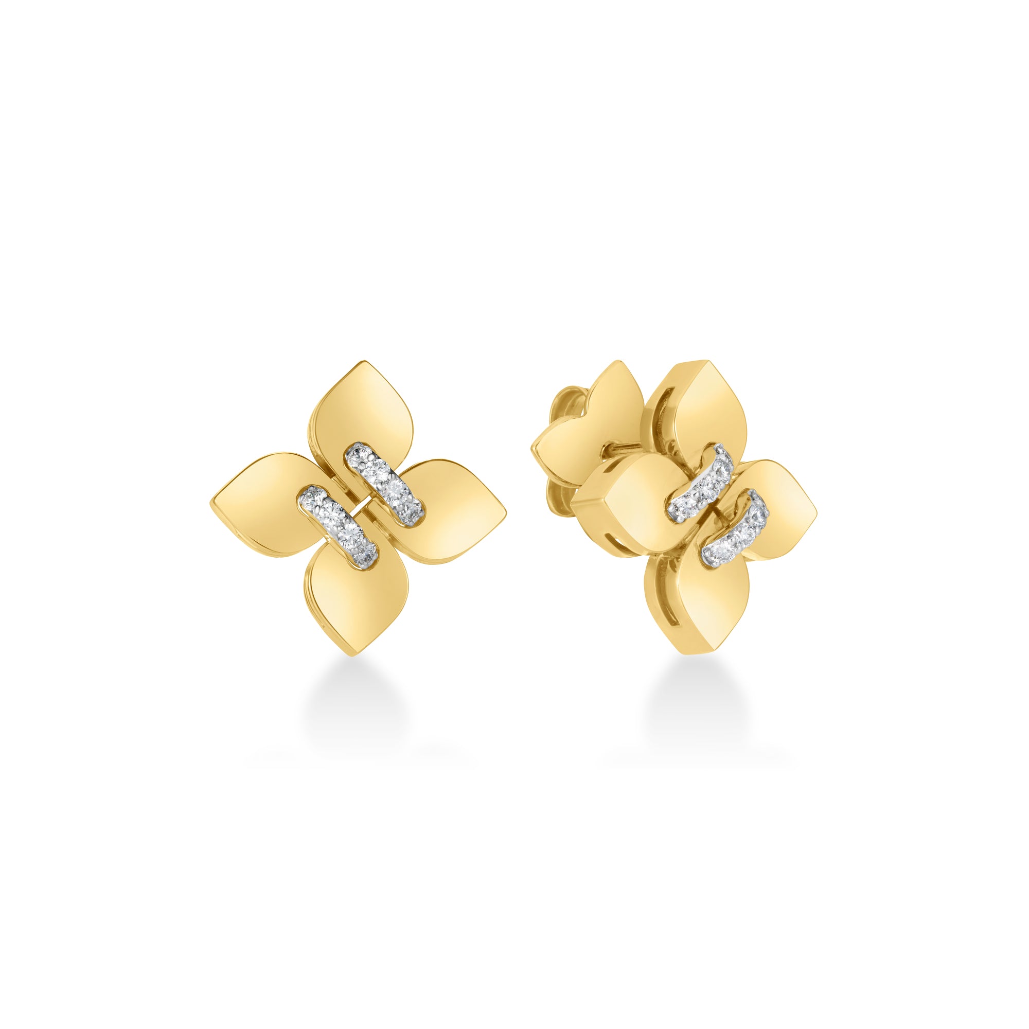 18K YELLOW/WHITE GOLD LOVE IN VERONA FILO SMALL DIAMOND FLOWER STUD EARRINGS