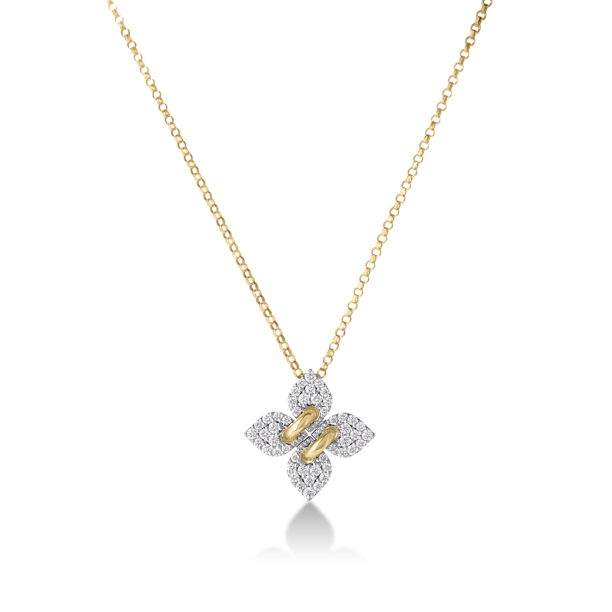18K YELLOW/WHITE GOLD LOVE IN VERONA FILO SMALL PAVE DIAMOND FLOWER NECKLACE