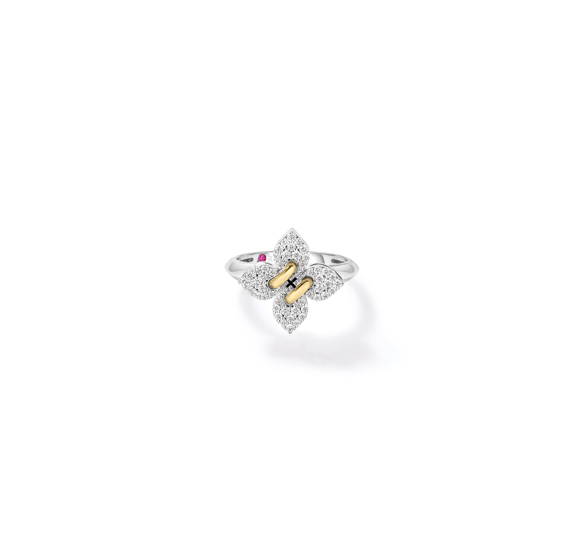18K WHITE/YELLOW GOLD LOVE IN VERONA FILO SMALL PAVE DIAMOND FLOWER RING
