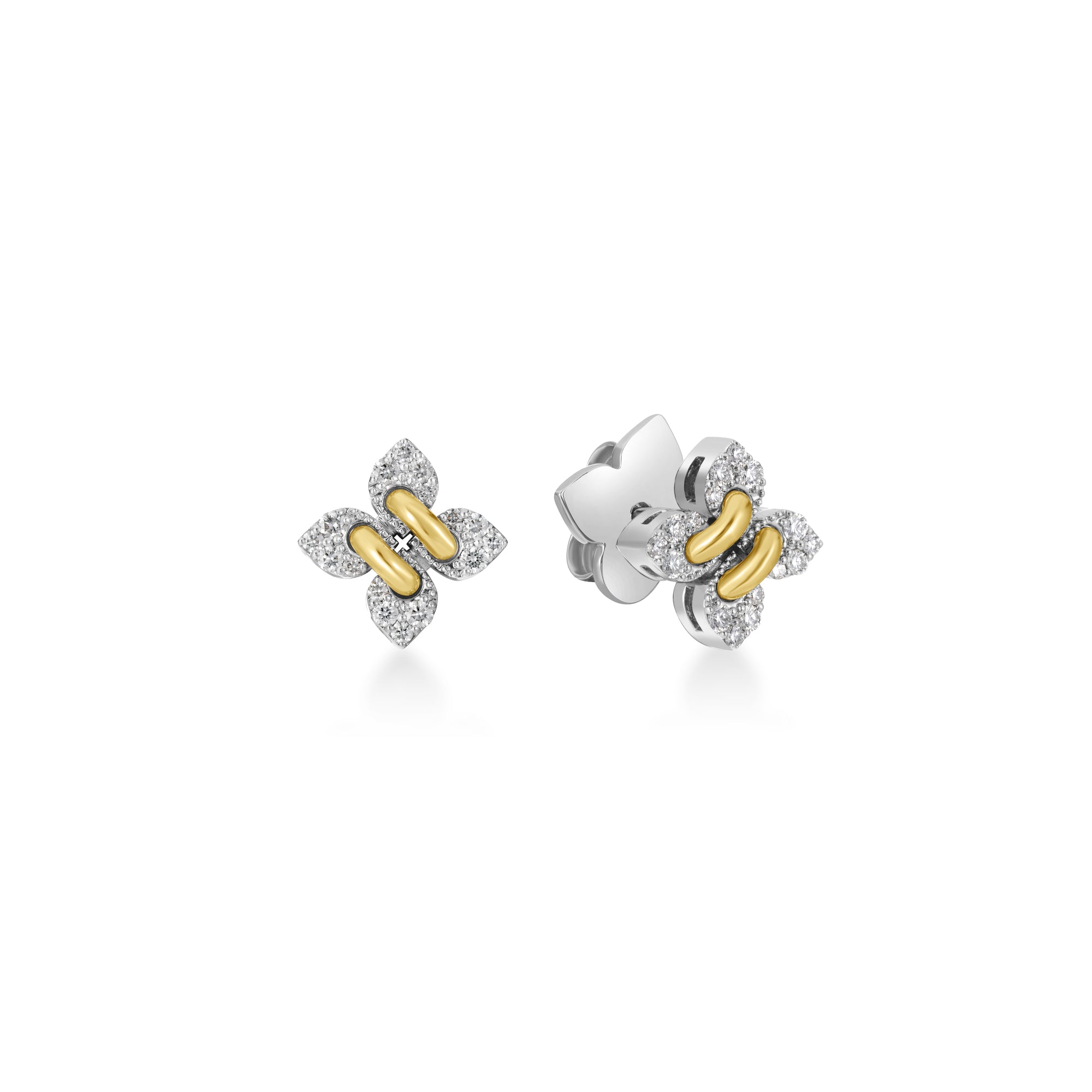 18K WHITE/YELLOW GOLD LOVE IN VERONA FILO PETITE PAVE DIAMOND FLOWER STUD EARRINGS