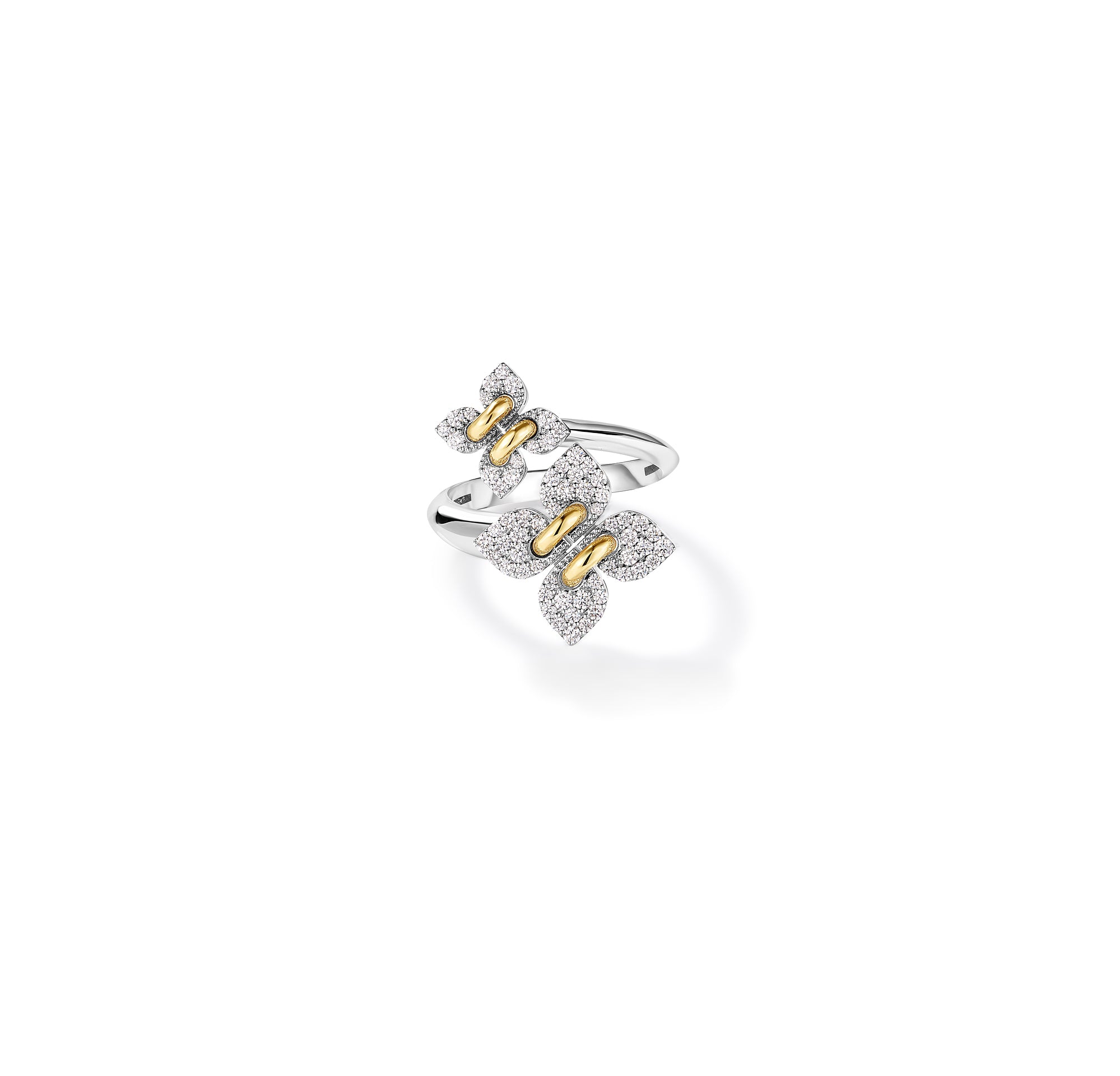 18K WHITE/YELLOW GOLD LOVE IN VERONA FILO PAVE DIAMOND DOUBLE FLOWER RING