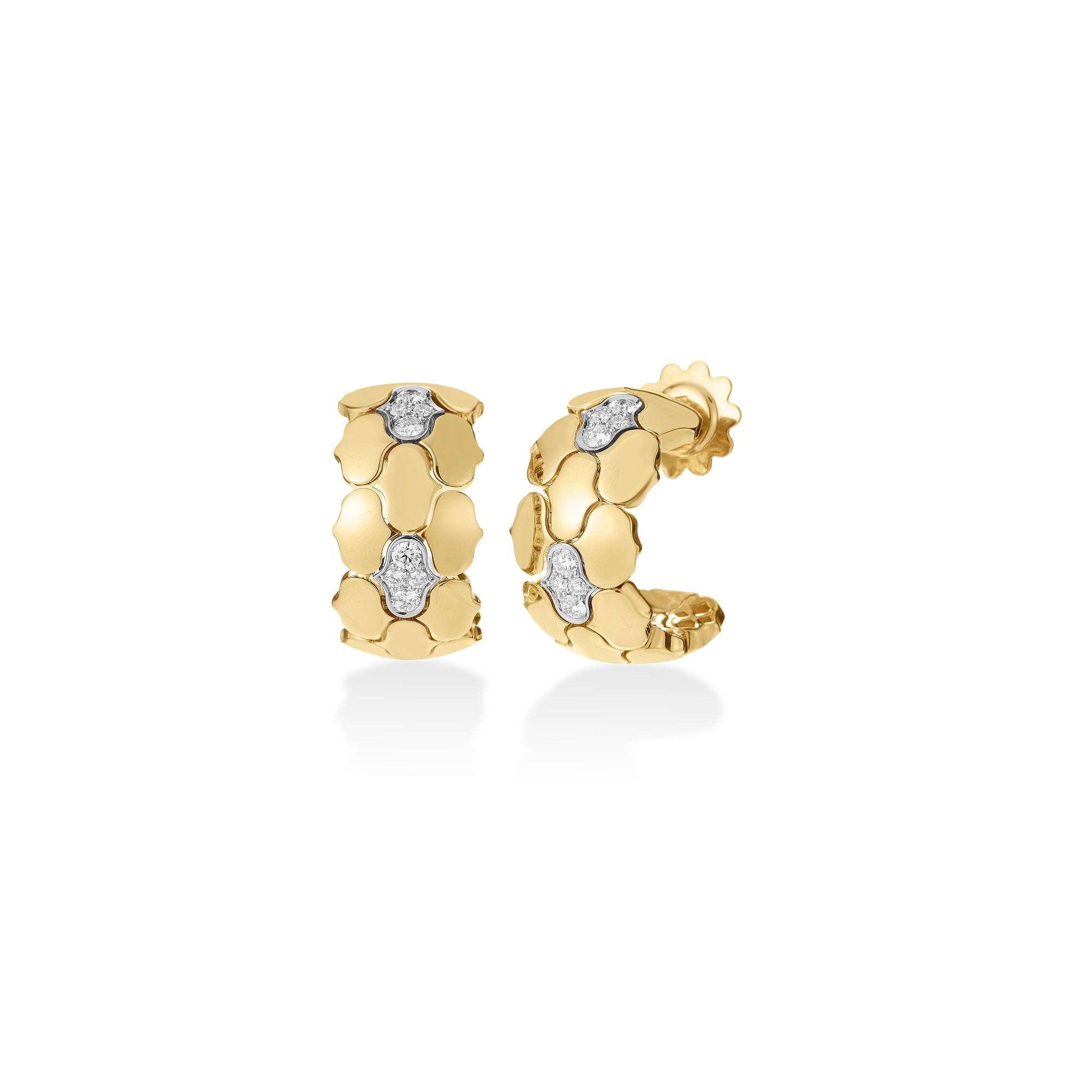 18K YELLOW/WHITE GOLD COBRA DIAMOND HOOP EARRINGS