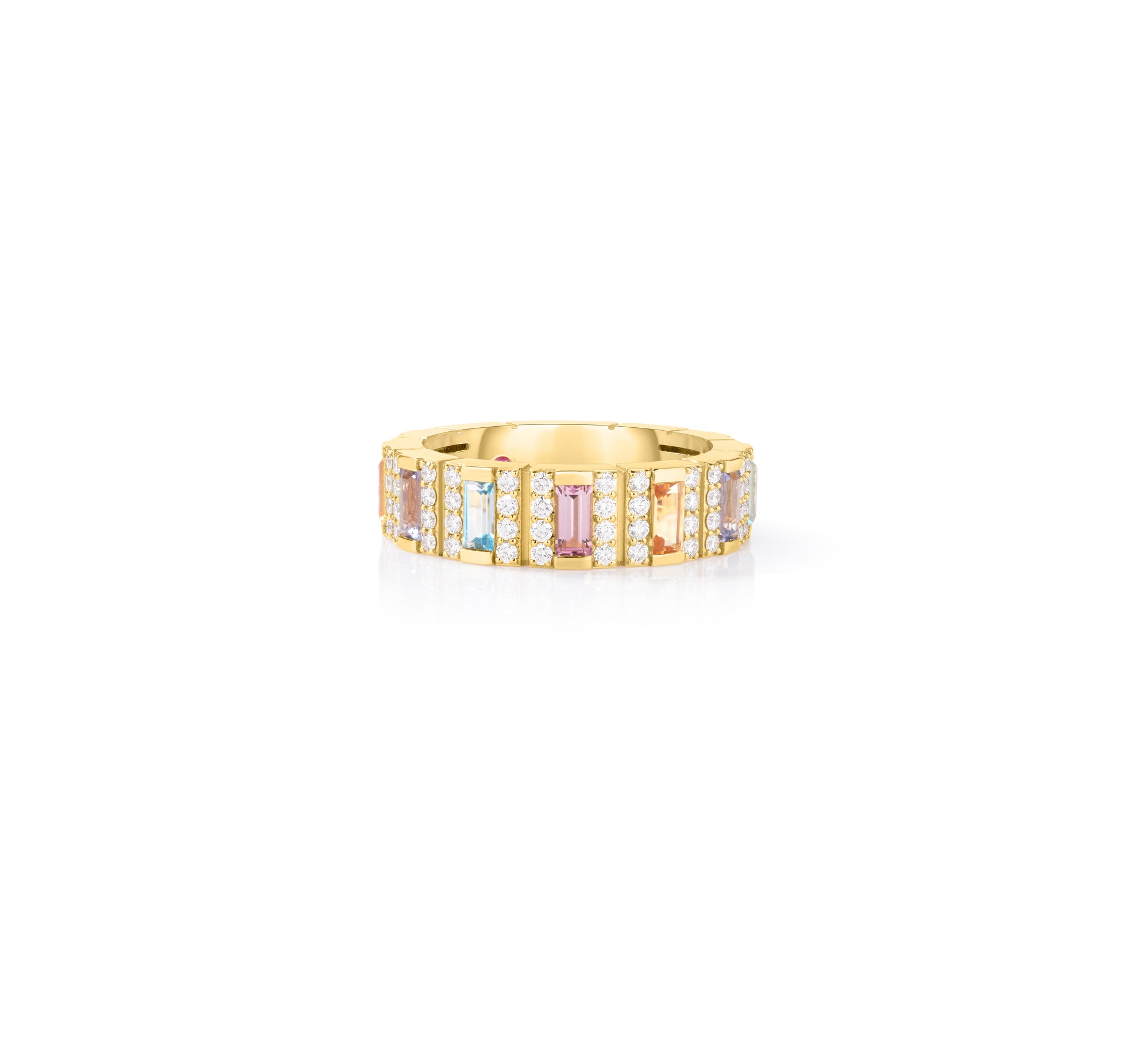 18K YELLOW GOLD OBELISCO PAVE DIAMOND & MIXED STONES RING