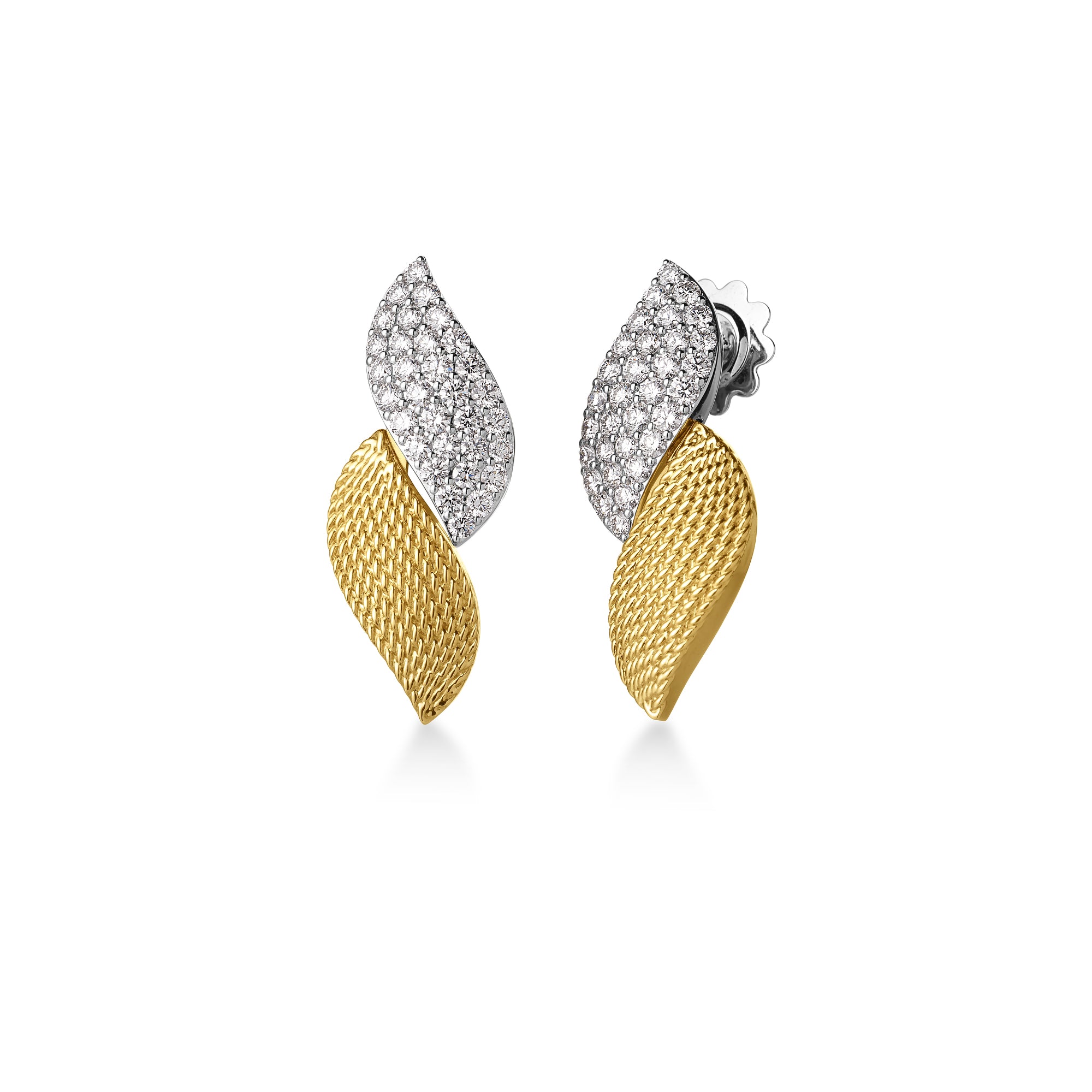 18K YELLOW/WHITE GOLD SAN MARC0 TEXTURED DIAMOND STUD EARRINGS