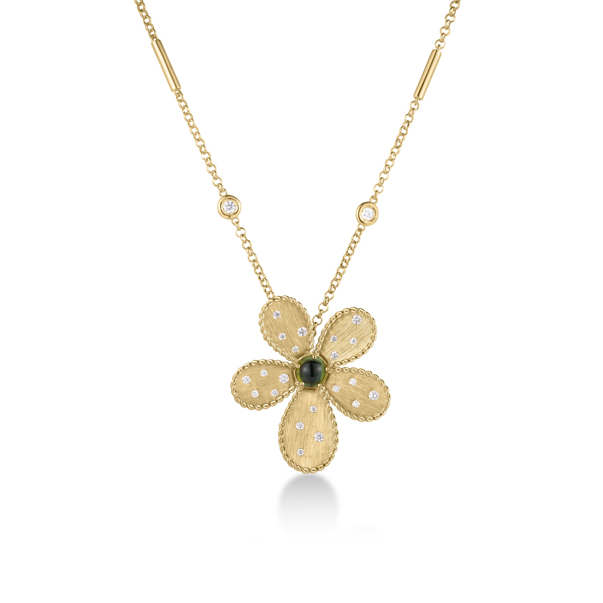 18K YELLOW GOLD JASMINE DIAMOND & GREEN TOURMALINE FLOWER NECKLACE