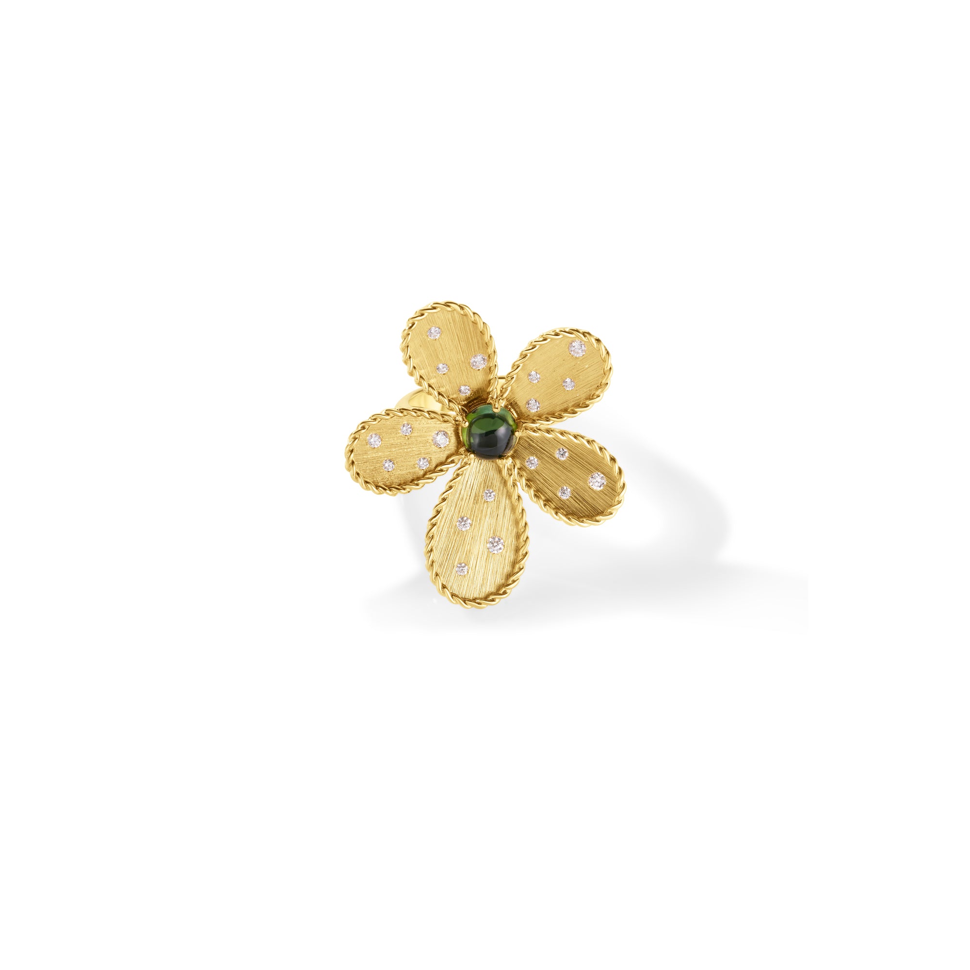 18K YELLOW GOLD JASMINE DIAMOND & GREEN TOURMALINE FLOWER RING