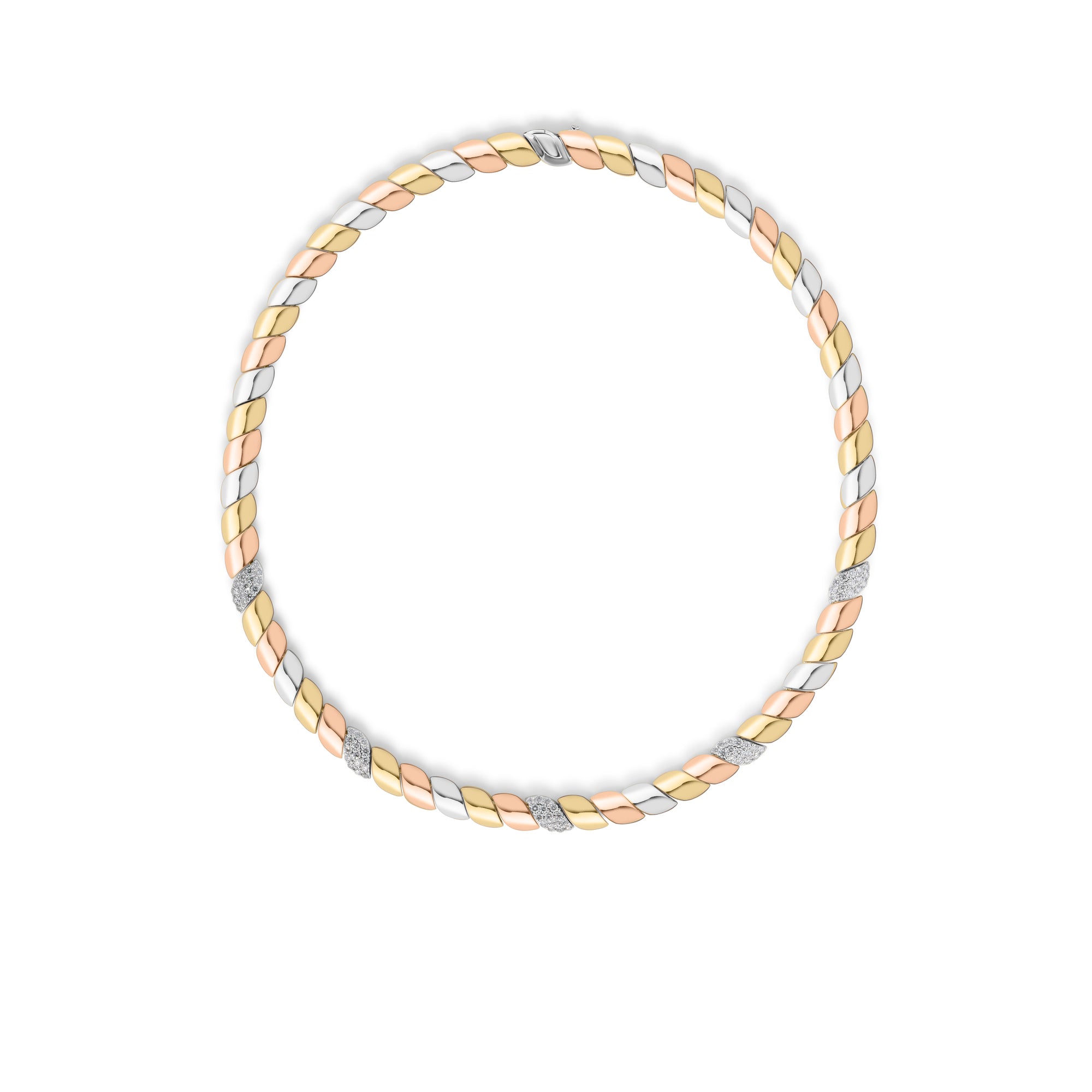 18K YELLOW/WHITE/ROSE GOLD SAN MARCO 5 DIAMOND STATION COLLAR NECKLACE