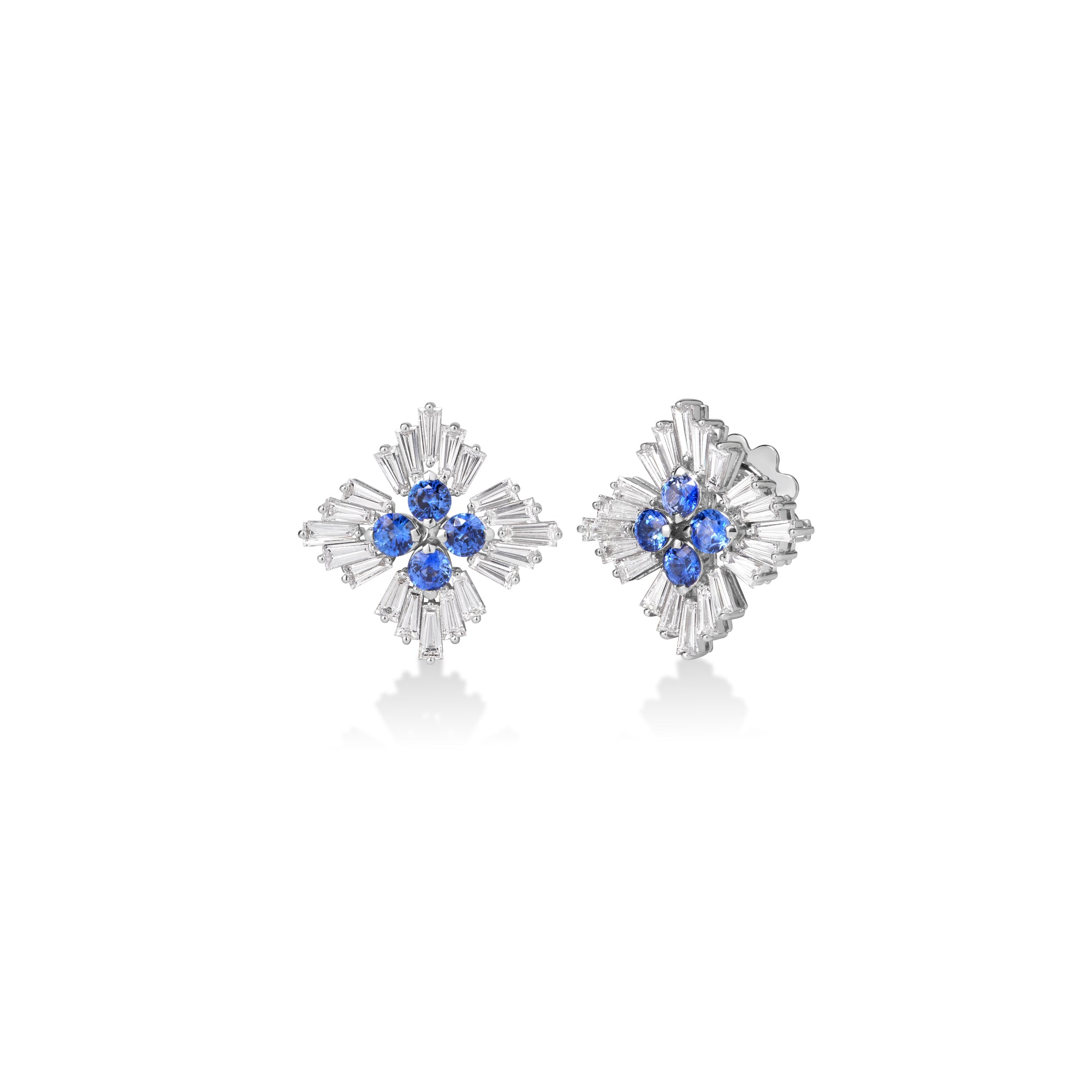 18K WHITE GOLD DIAMOND PRINCESS LUCE DIAMOND & BLUE SAPPHIRE STUD EARRINGS