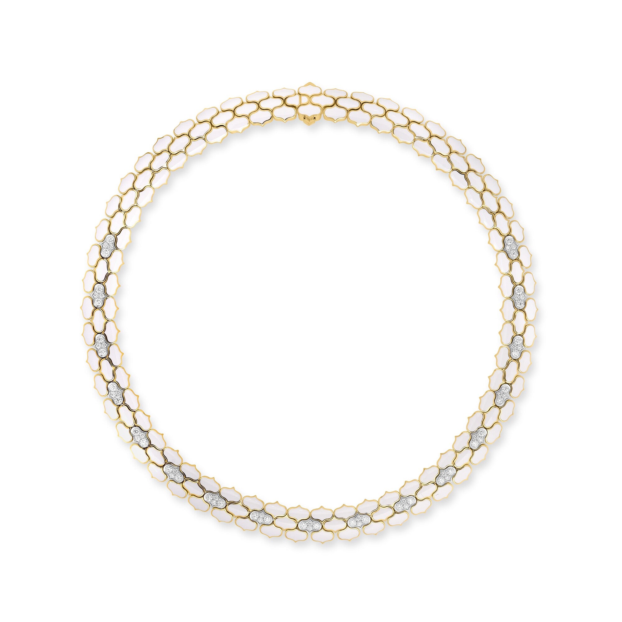 18K YELLOW/WHITE GOLD COBRA DIAMOND & WHITE ENAMEL COLLAR NECKLACE