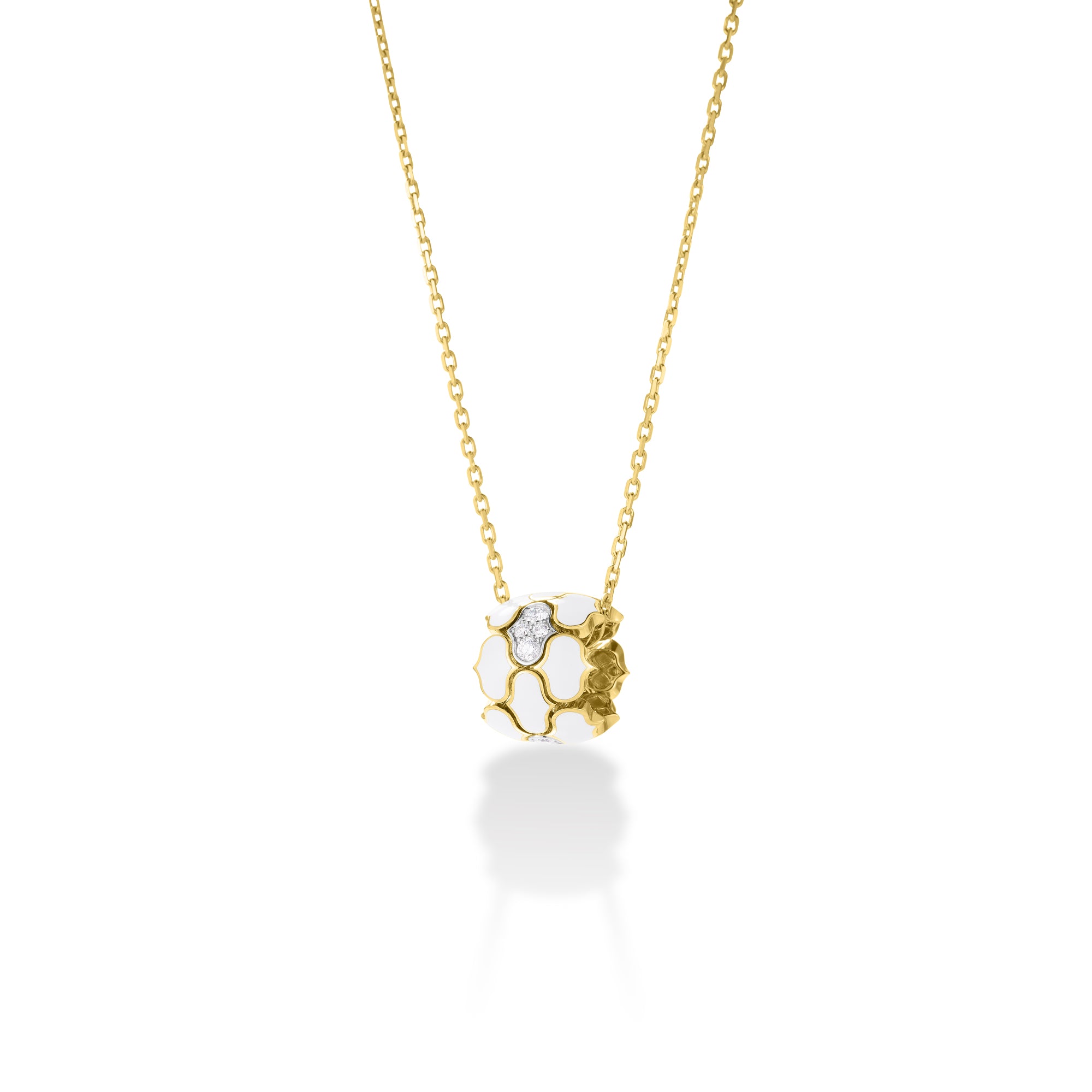 18K YELLOW/WHITE GOLD COBRA DIAMOND & WHITE ENAMEL NECKLACE
