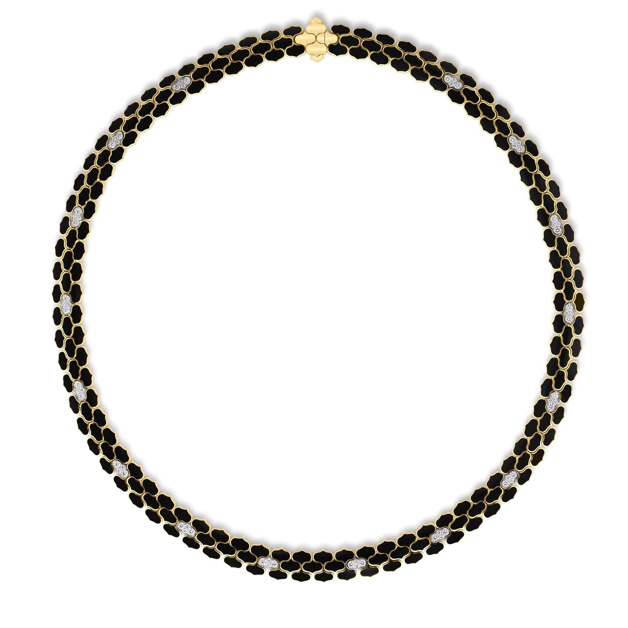 18K YELLOW/WHITE GOLD COBRA DIAMOND & BLACK ENAMEL COLLAR NECKLACE