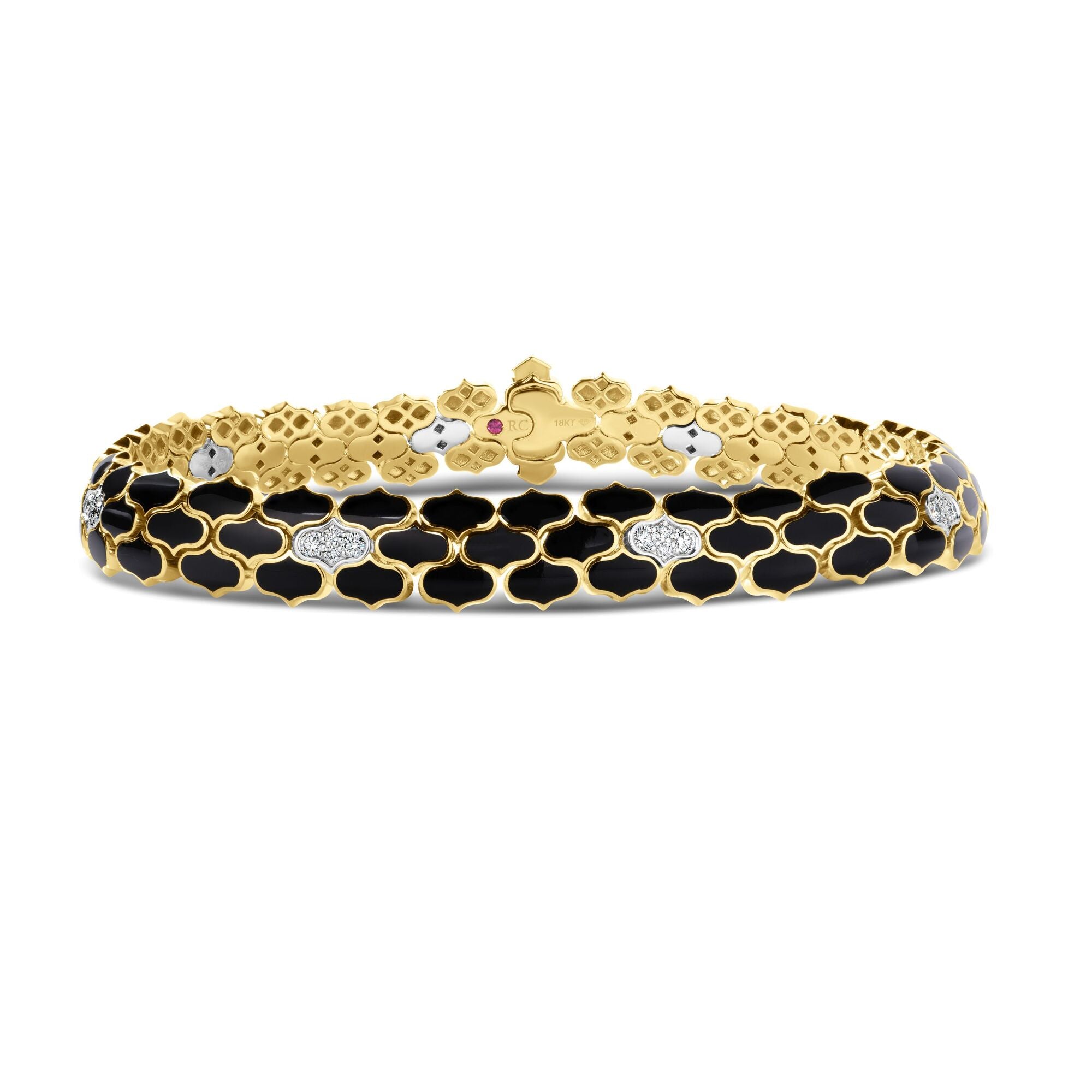 18K YELLOW/WHITE GOLD COBRA DIAMOND & BLACK ENAMEL BRACELET